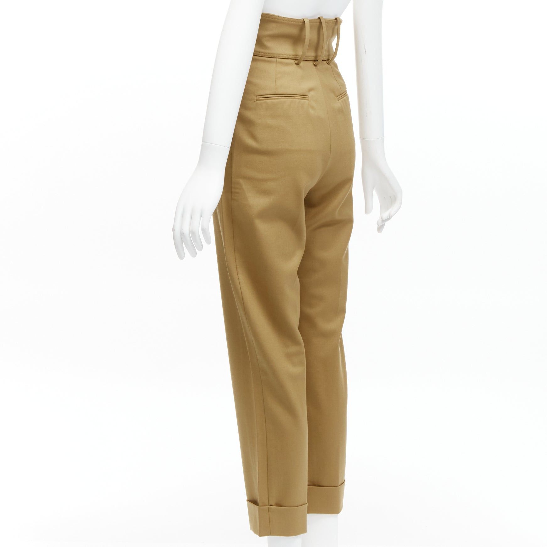Other SARA BATTAGLIA khaki wool blend high waisted tie belt cuffed tapered pants IT36 XXS Size 25" / US 0 / IT 36 - 6 Thumbnail