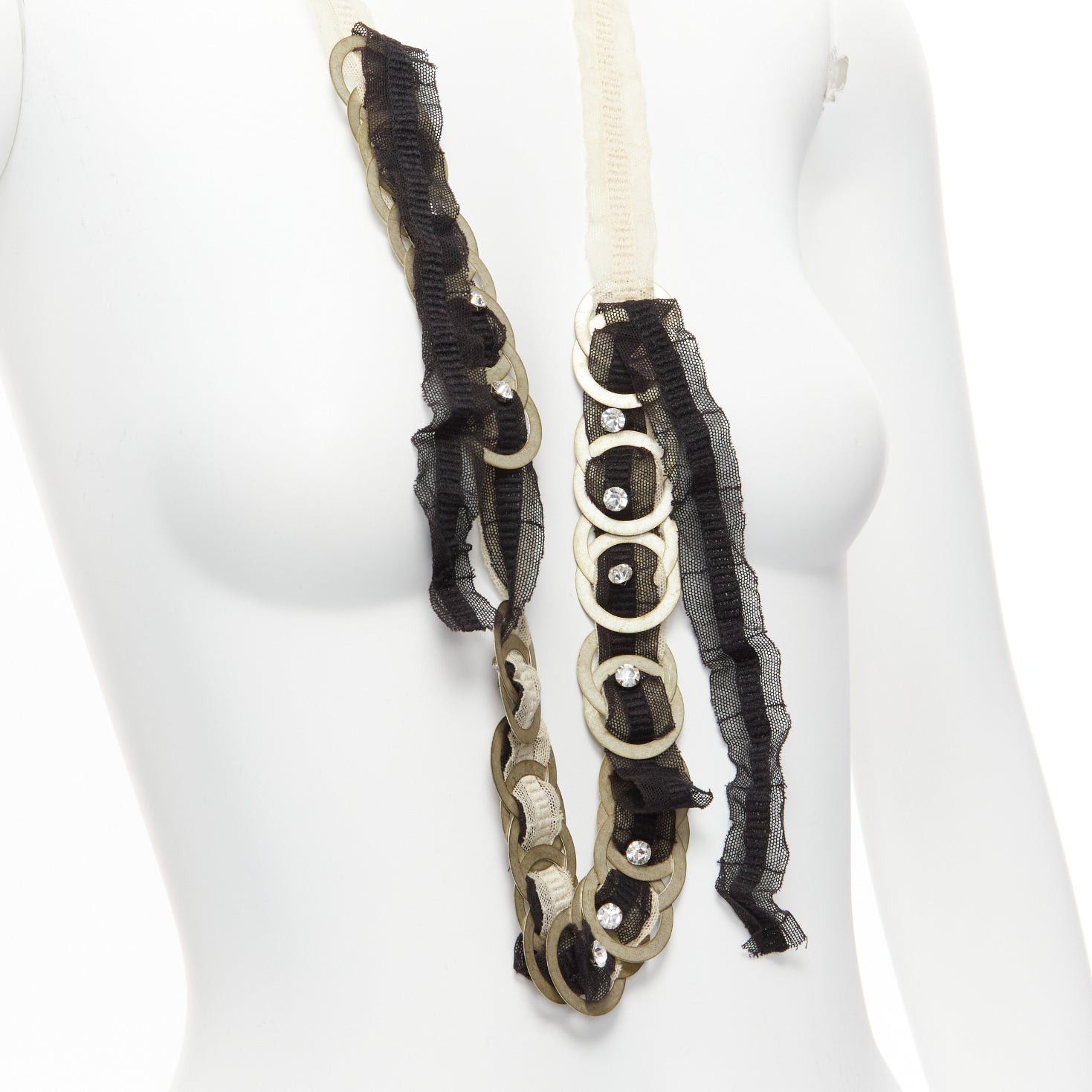 Other CHAMOREL black nude mesh ribbon antique gold circle coin crystal long necklace Size ONE SIZE - 2 Thumbnail