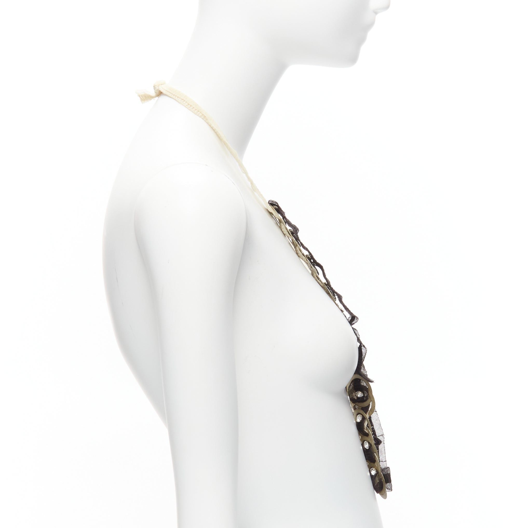 Other CHAMOREL black nude mesh ribbon antique gold circle coin crystal long necklace Size ONE SIZE - 4 Thumbnail