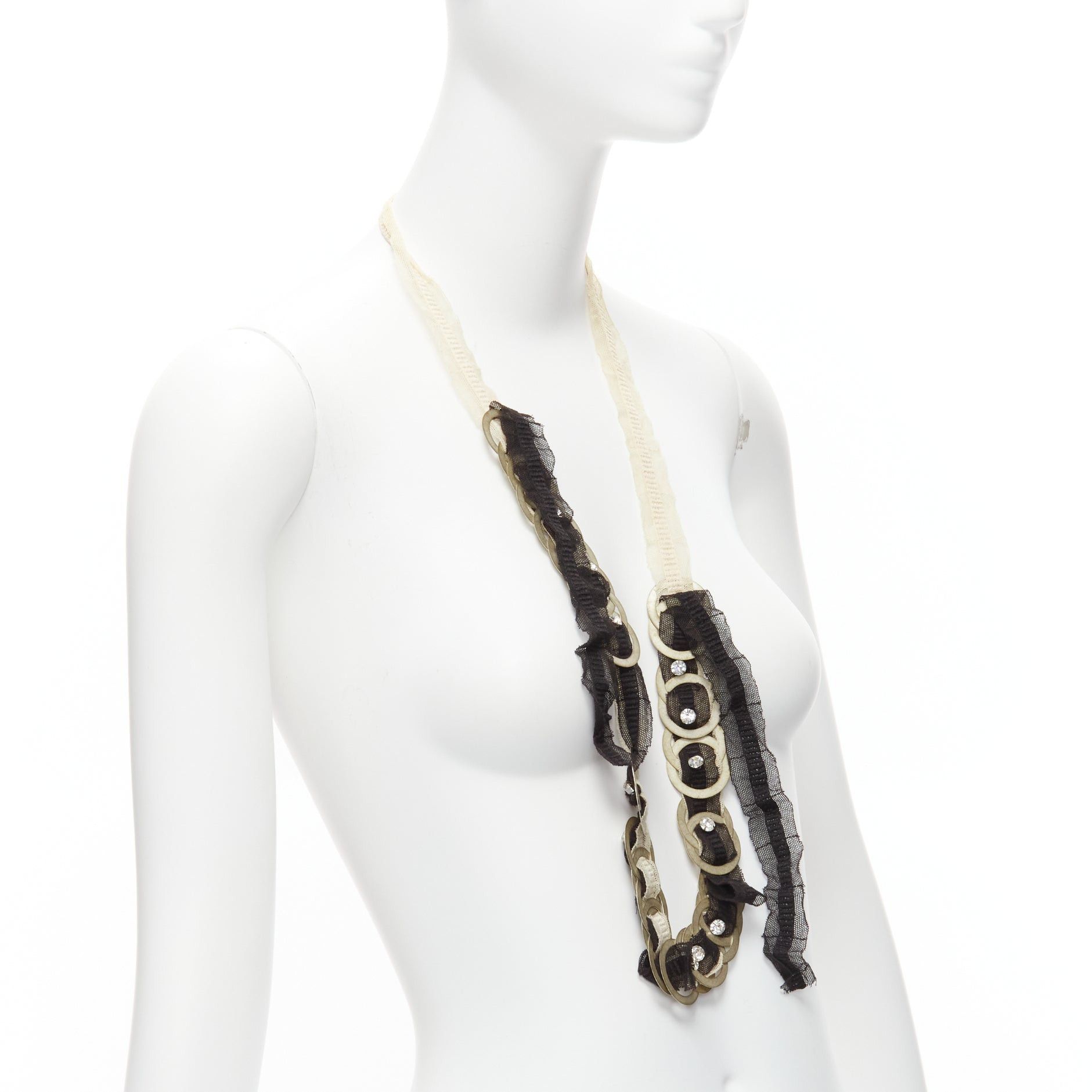 Other CHAMOREL black nude mesh ribbon antique gold circle coin crystal long necklace Size ONE SIZE - 3 Thumbnail