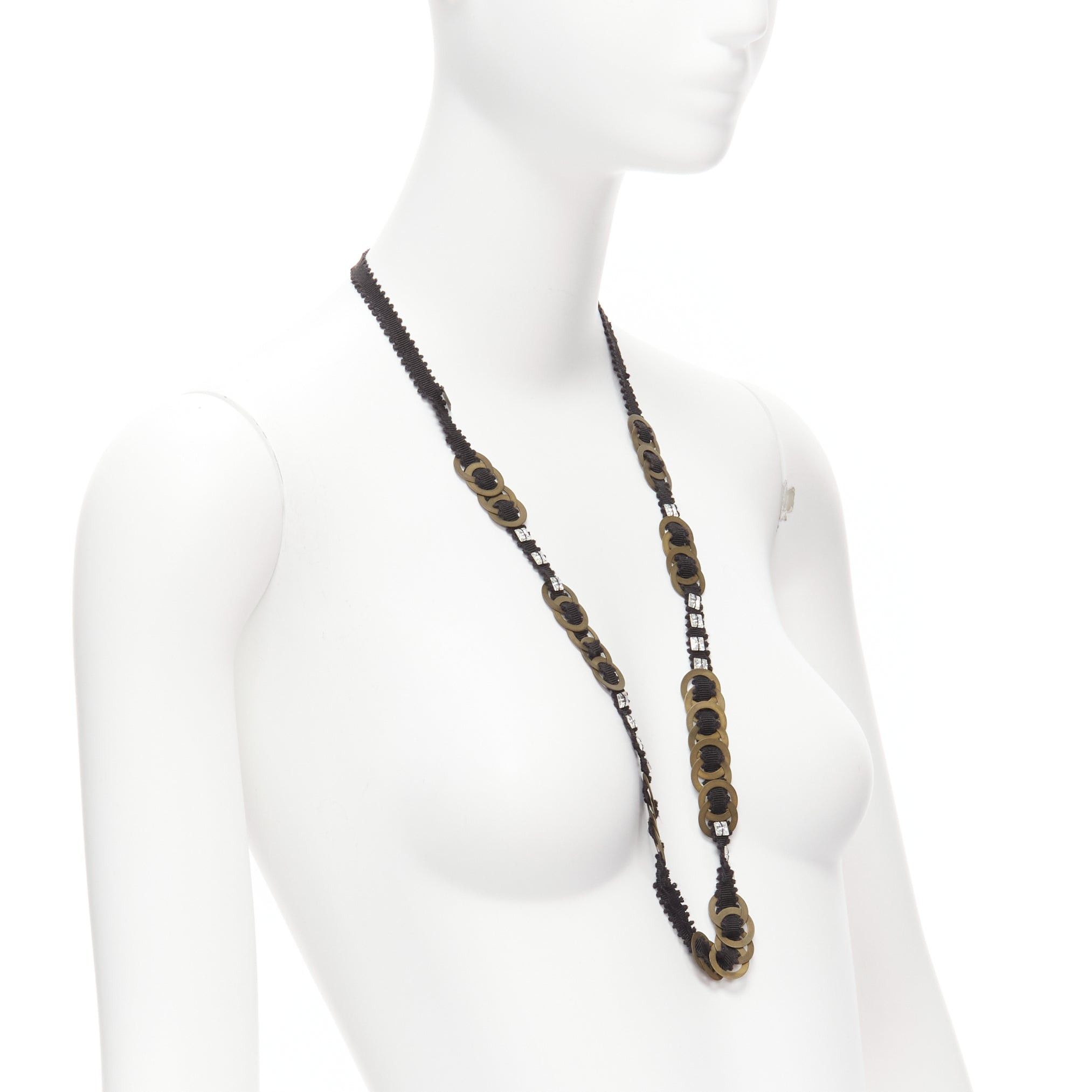 Other CHAMOREL black grosgrain ribbon clear crystal bronze rings long necklace Size ONE SIZE - 3 Thumbnail