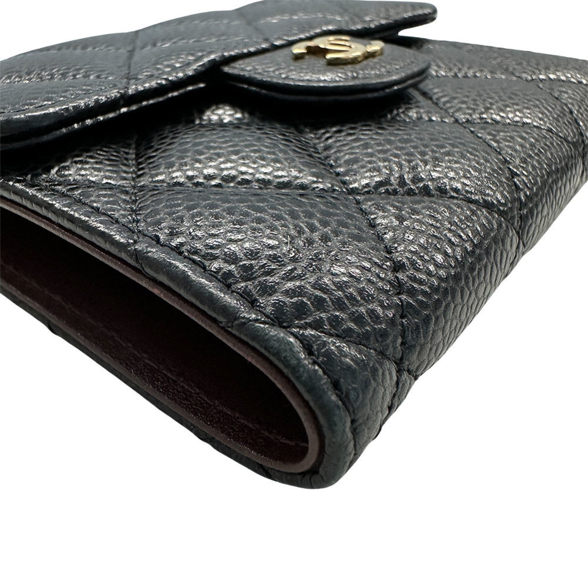 CHANEL Matelasse Women's Bifold Wallet in Black Caviar with Gold Hardware