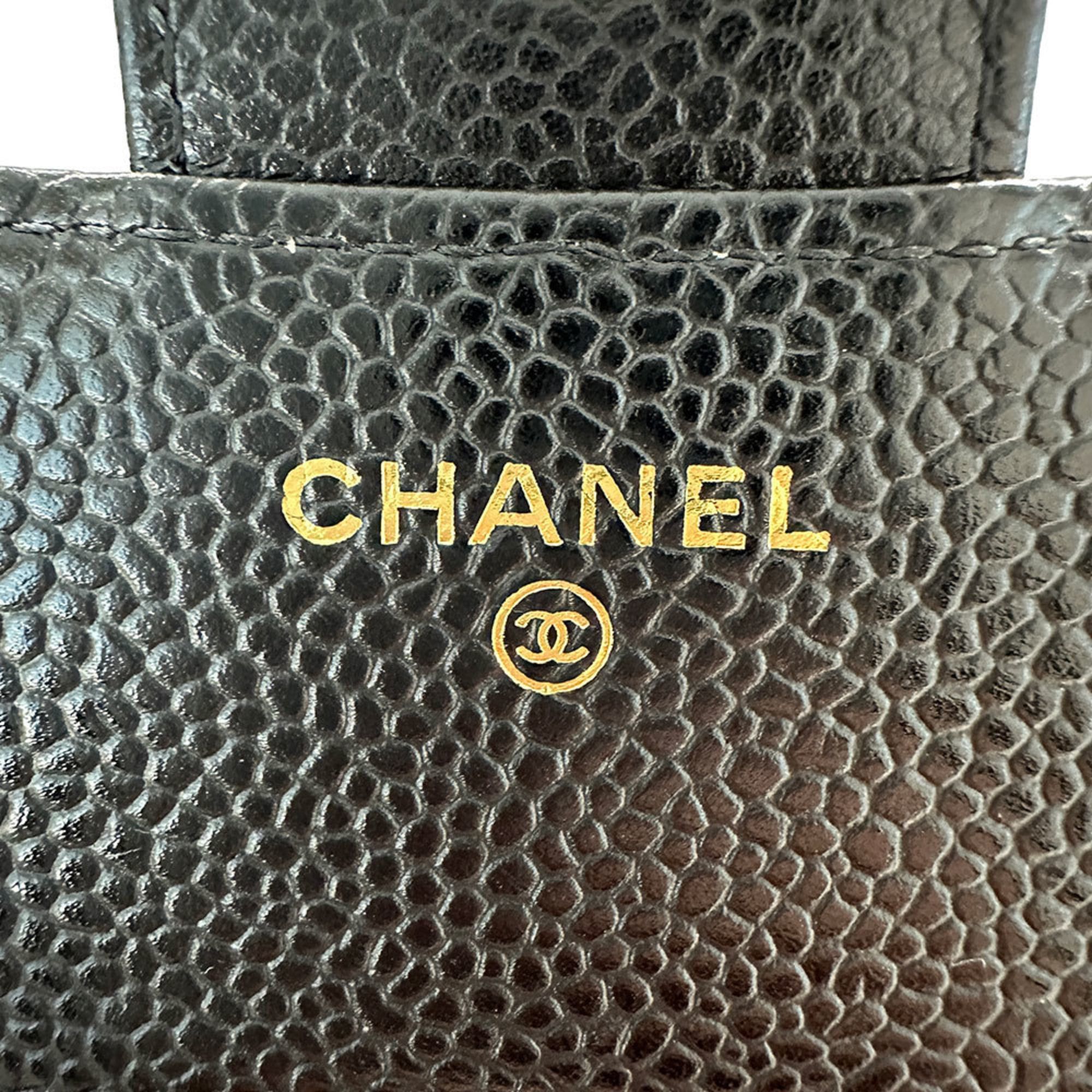 CHANEL Matelasse Women's Bifold Wallet in Black Caviar with Gold Hardware