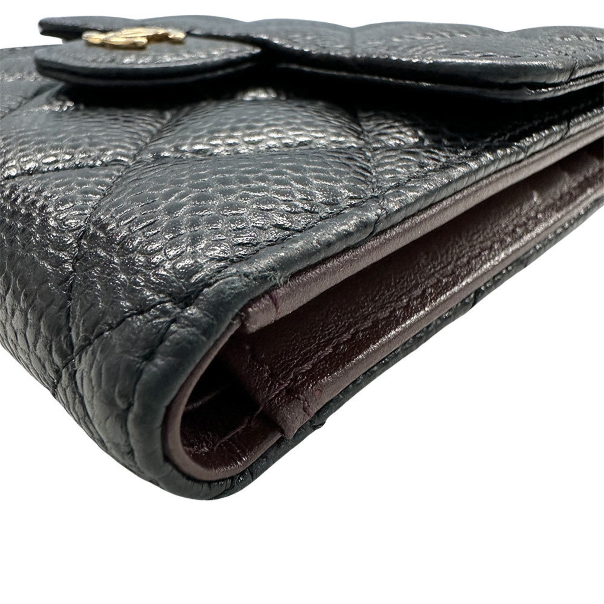 CHANEL Matelasse Women's Bifold Wallet in Black Caviar with Gold Hardware