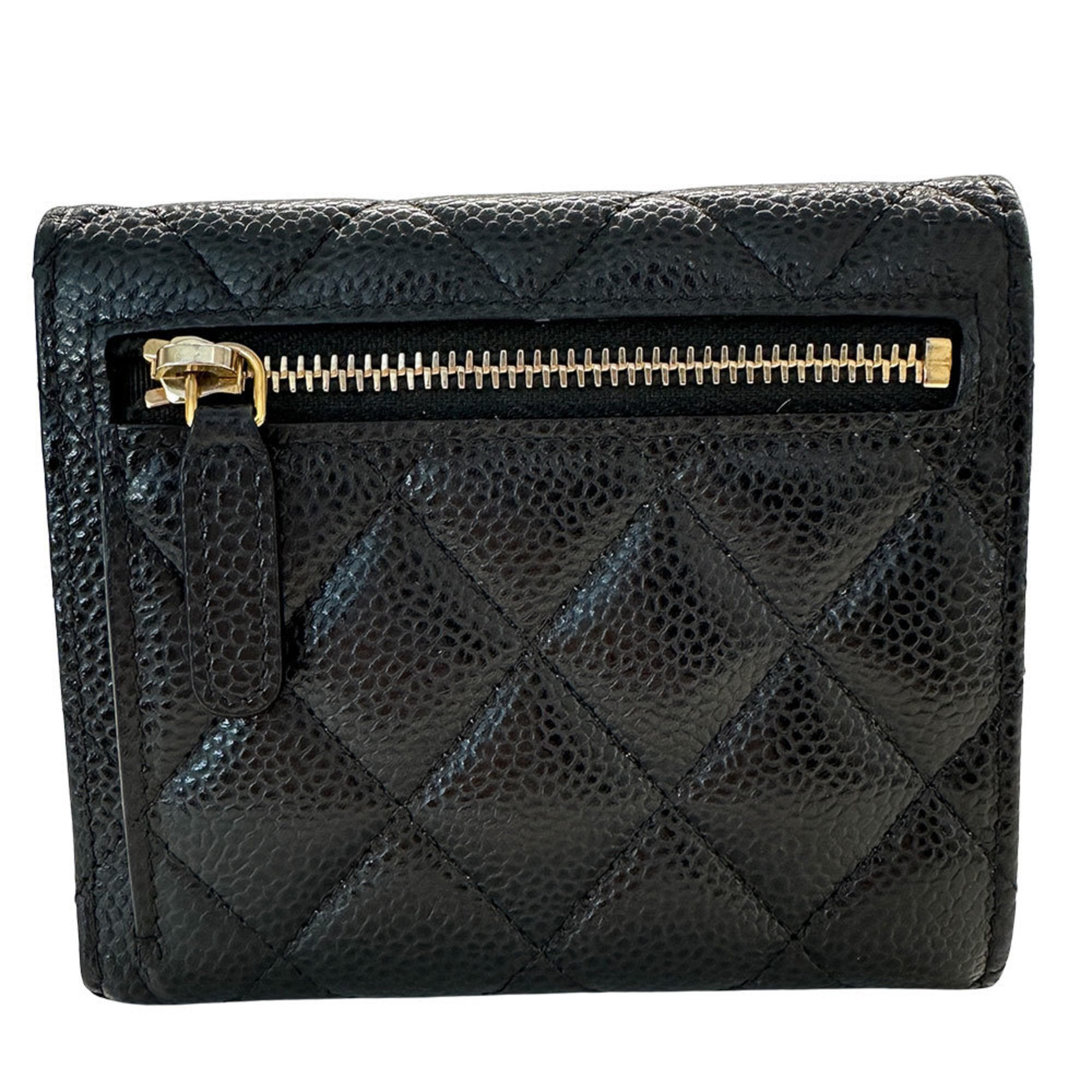 CHANEL Matelasse Women's Bifold Wallet in Black Caviar with Gold Hardware