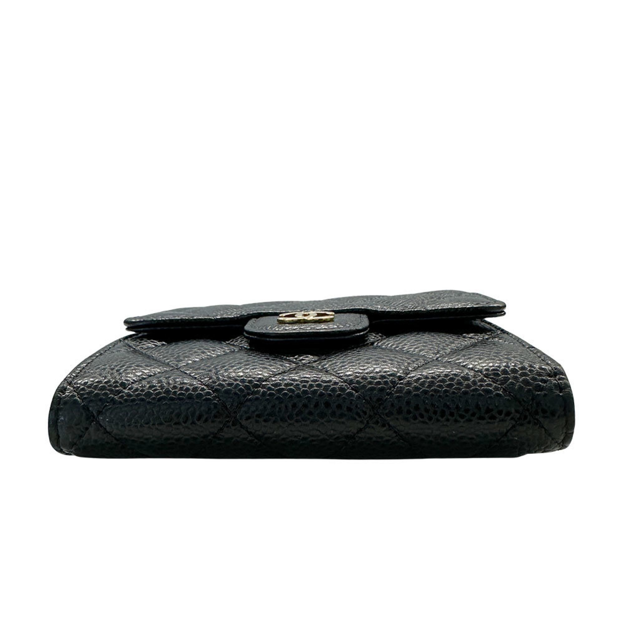 CHANEL Matelasse Women's Bifold Wallet in Black Caviar with Gold Hardware