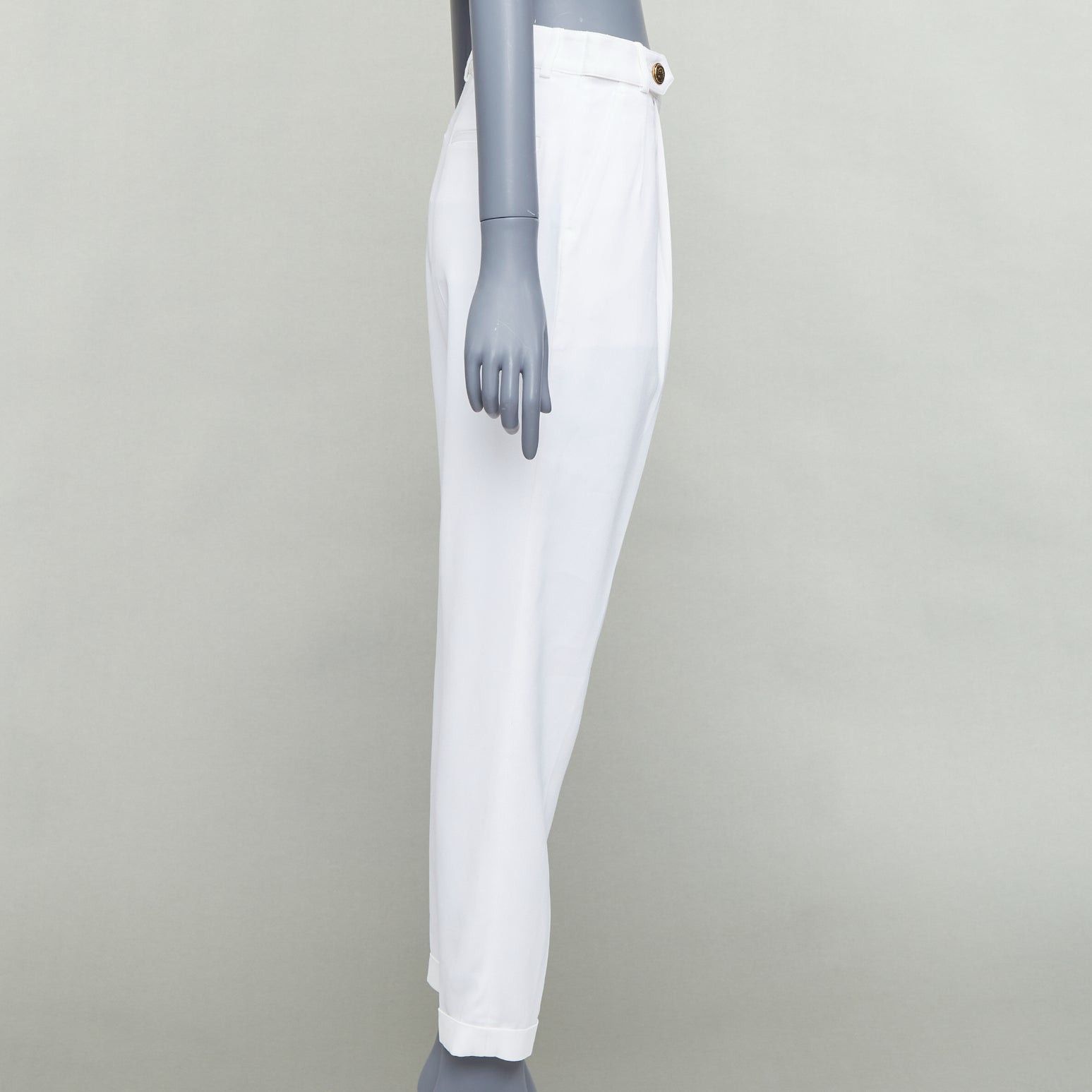 Philosophy di Lorenzo Serafini PHILOSOPHY white bronze crest buttons pleated tapered pants IT38 XS Size 26" / US 2 / IT 38 - 4 Thumbnail
