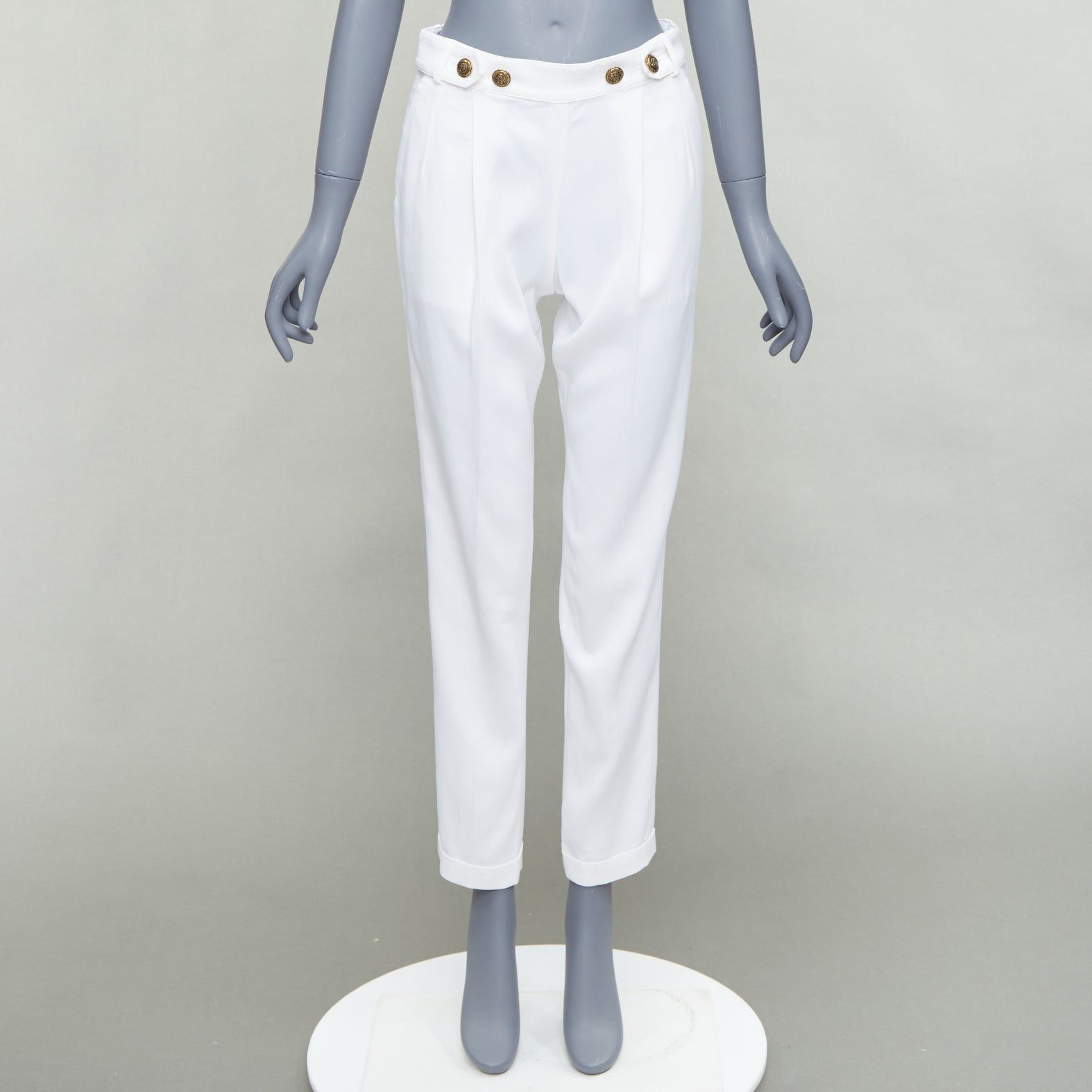 Philosophy di Lorenzo Serafini PHILOSOPHY white bronze crest buttons pleated tapered pants IT38 XS Size 26" / US 2 / IT 38 - 9 Thumbnail