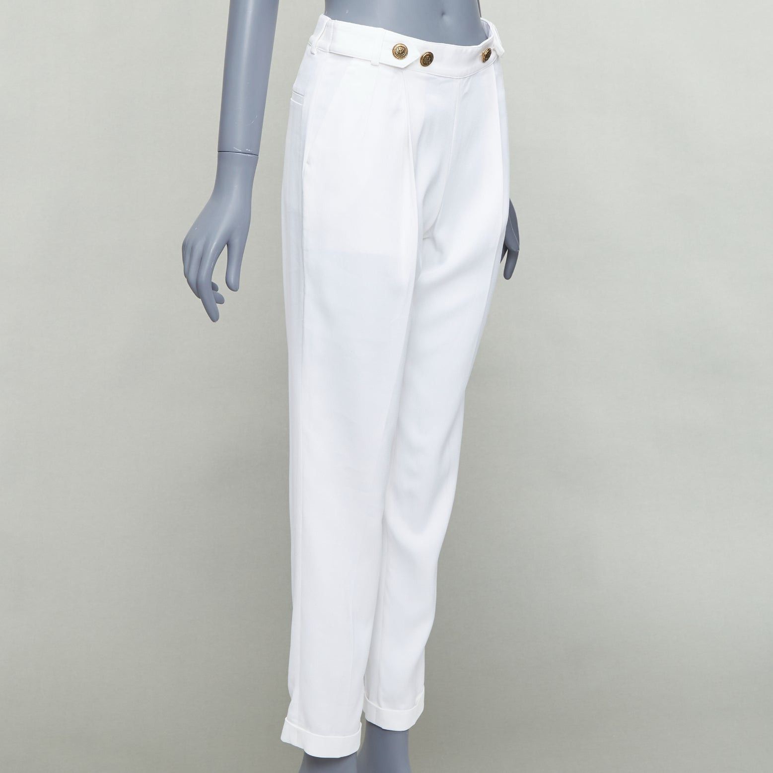 Philosophy di Lorenzo Serafini PHILOSOPHY white bronze crest buttons pleated tapered pants IT38 XS Size 26" / US 2 / IT 38 - 3 Thumbnail