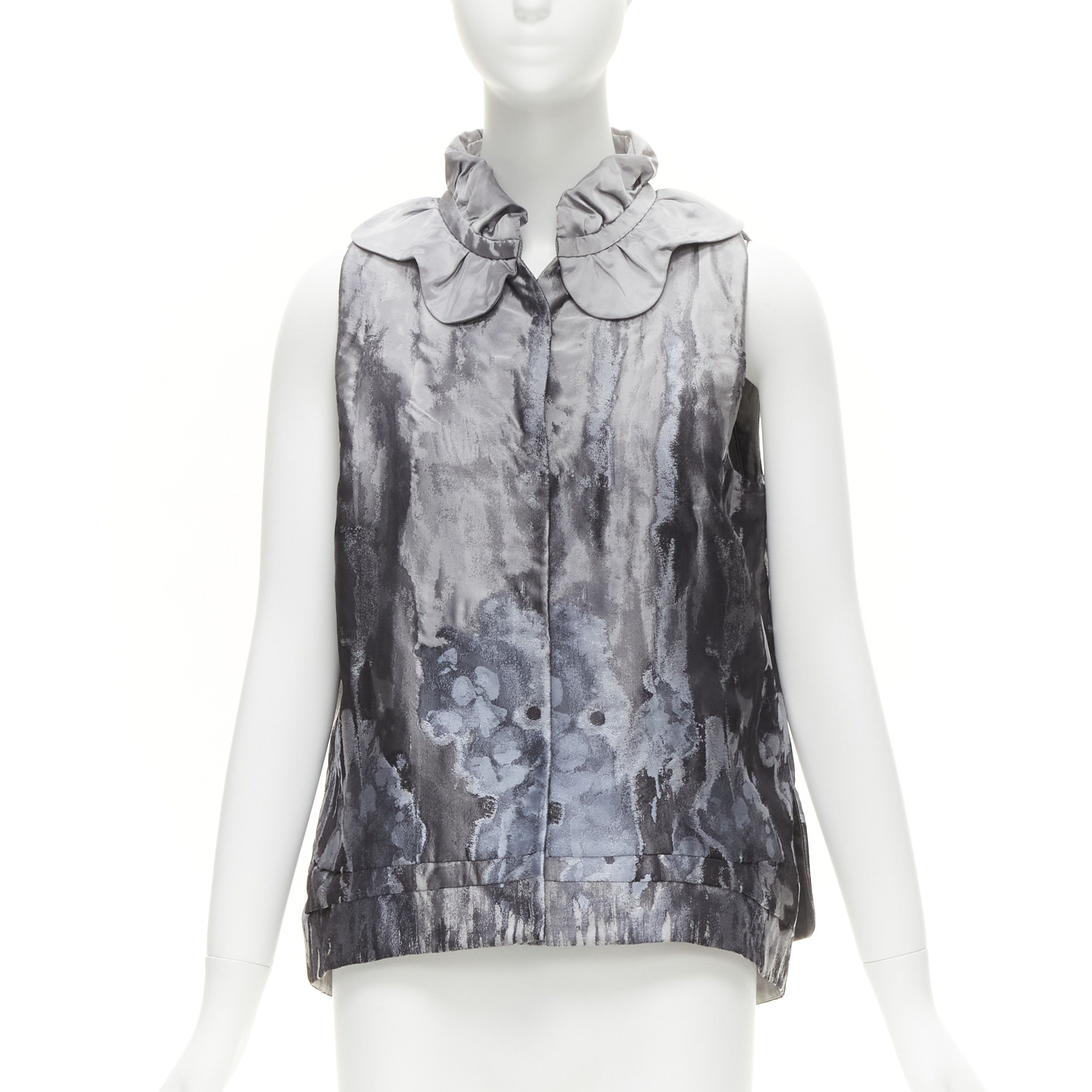 Other SHIATZY CHEN grey abstract watercolour floral silk brocade scallop collar vest IT44 L Size M / US 6-8 / IT 42-44 - 3 Thumbnail