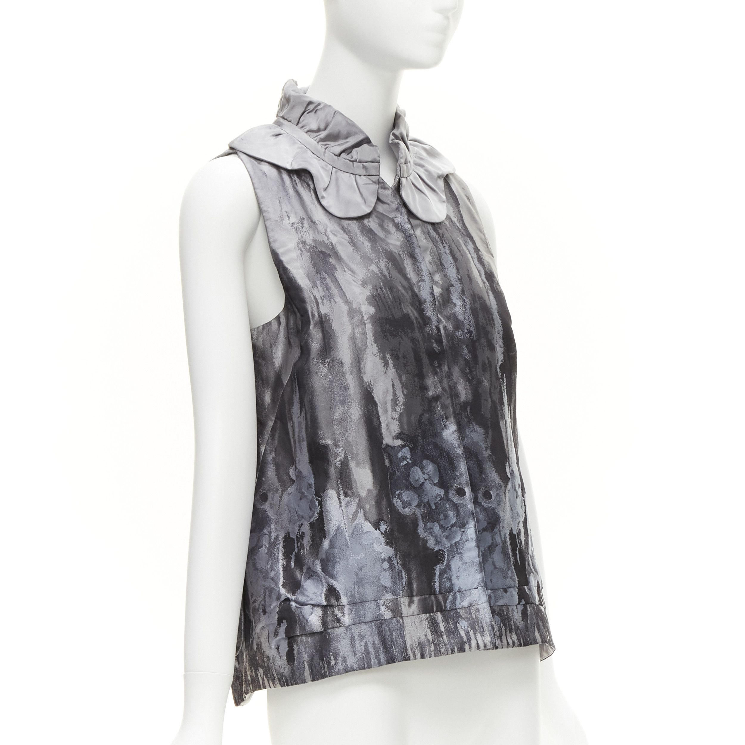 Other SHIATZY CHEN grey abstract watercolour floral silk brocade scallop collar vest IT44 L Size M / US 6-8 / IT 42-44 - 4 Thumbnail