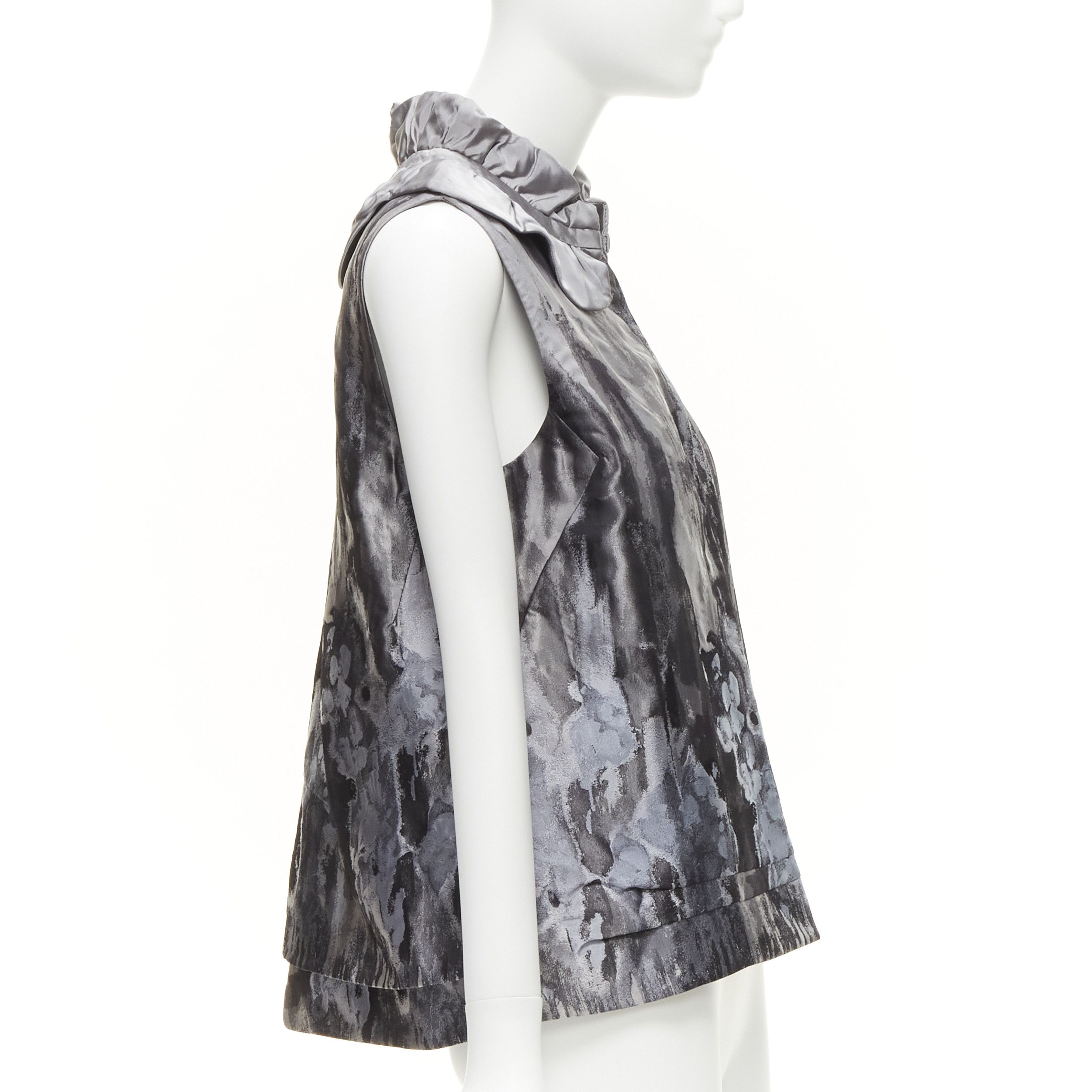 Other SHIATZY CHEN grey abstract watercolour floral silk brocade scallop collar vest IT44 L Size M / US 6-8 / IT 42-44 - 5 Thumbnail