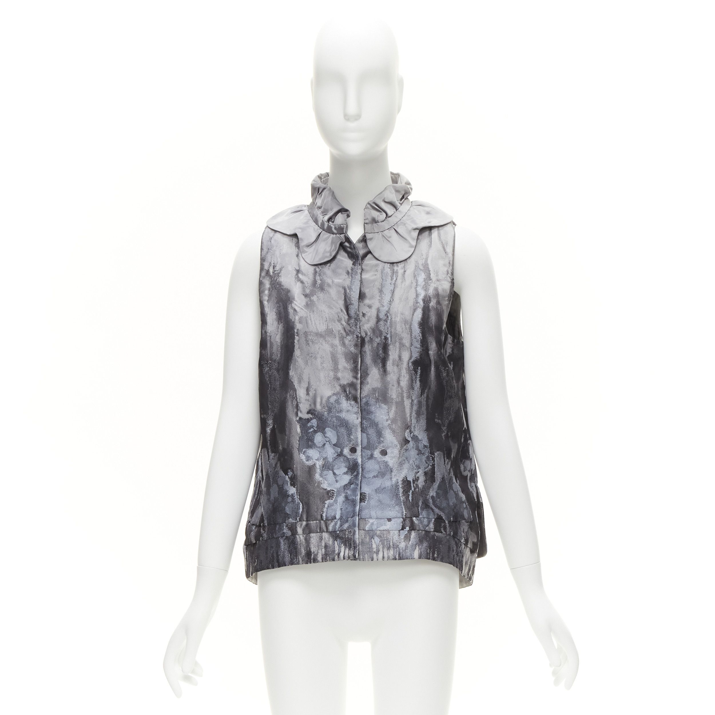 Other SHIATZY CHEN grey abstract watercolour floral silk brocade scallop collar vest IT44 L Size M / US 6-8 / IT 42-44 - 12 Thumbnail