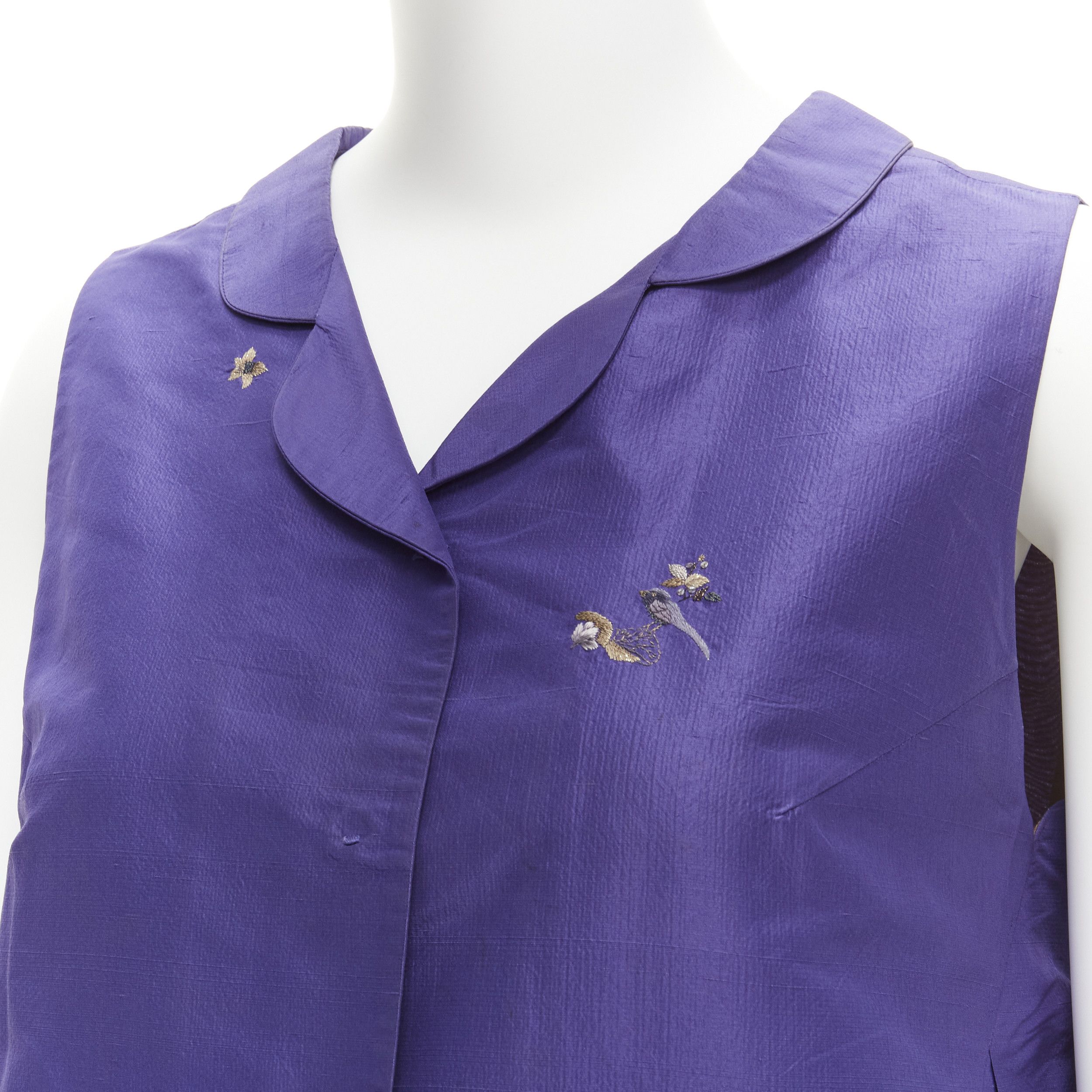 Other SHIATZY CHEN 100% silk voilet purple oriental floral bird embroidery cocoon vest IT44 L Size M / US 6-8 / IT 42-44 - 7 Thumbnail