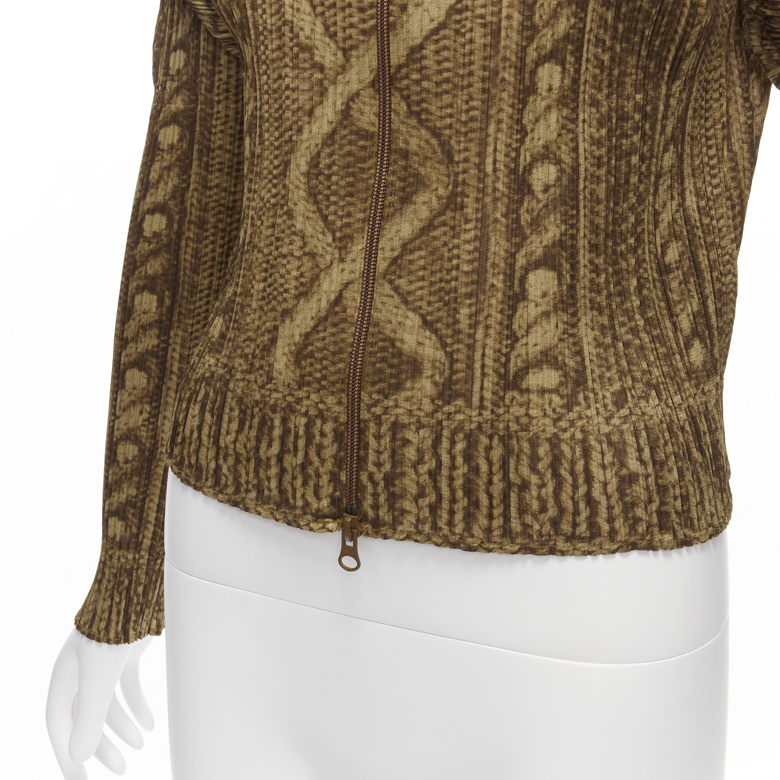 Issey Miyake ISSEY MIYAKE PLEATS PLEASE brown tromp loeil cable knit zip up jacket JP4 XL Size L / US 10 / IT 46 - 9 Thumbnail