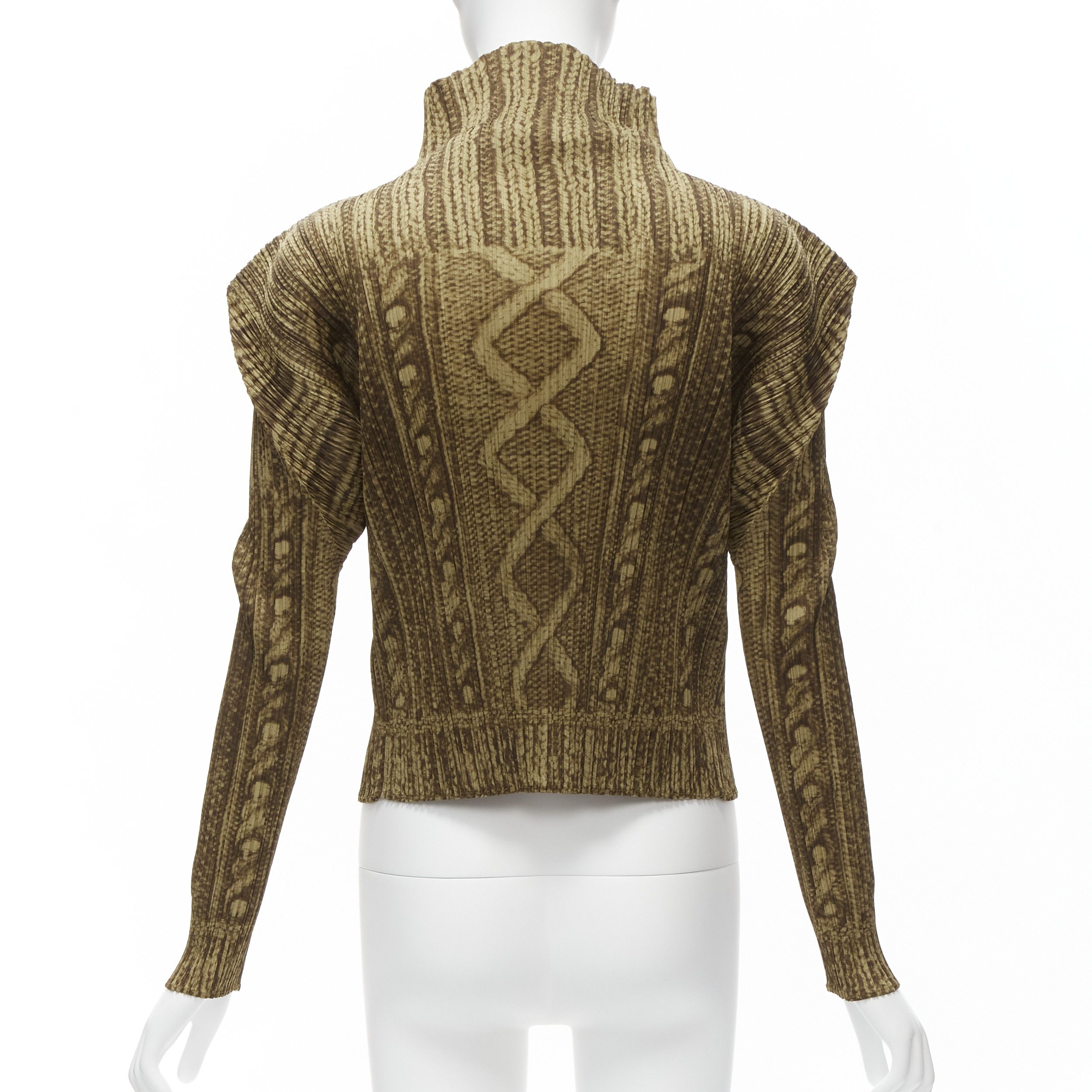 Issey Miyake ISSEY MIYAKE PLEATS PLEASE brown tromp loeil cable knit zip up jacket JP4 XL Size L / US 10 / IT 46 - 6 Thumbnail