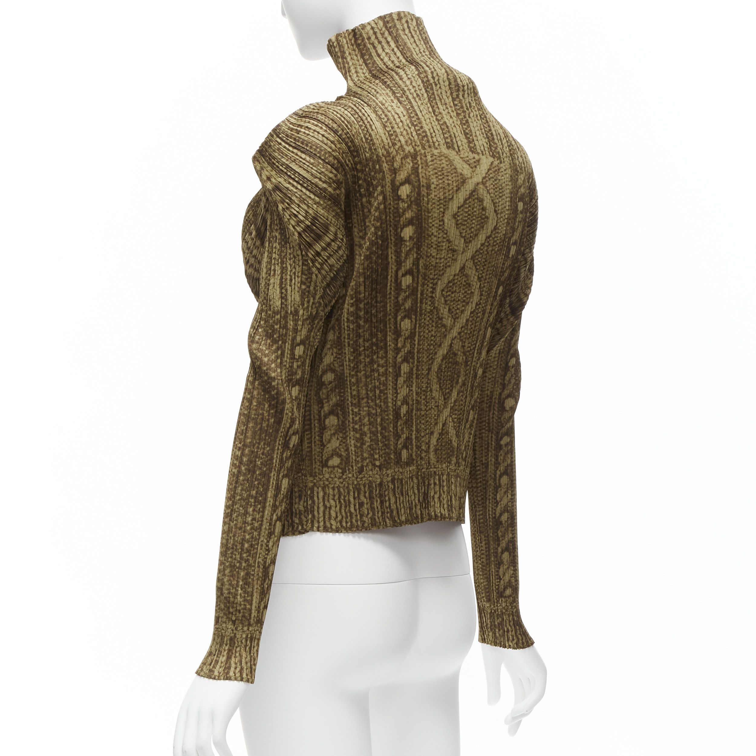 Issey Miyake ISSEY MIYAKE PLEATS PLEASE brown tromp loeil cable knit zip up jacket JP4 XL Size L / US 10 / IT 46 - 7 Thumbnail