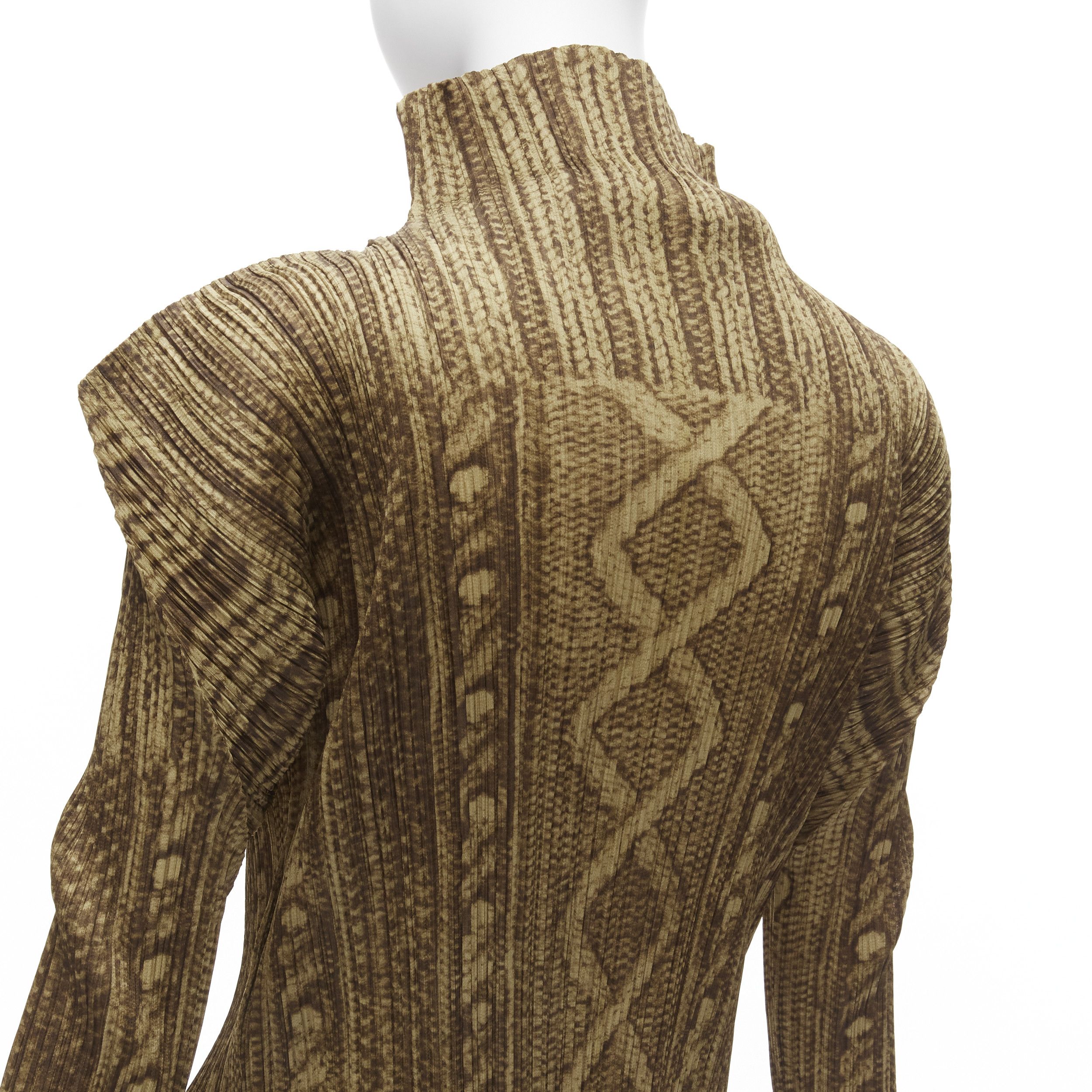 Issey Miyake ISSEY MIYAKE PLEATS PLEASE brown tromp loeil cable knit zip up jacket JP4 XL Size L / US 10 / IT 46 - 8 Thumbnail
