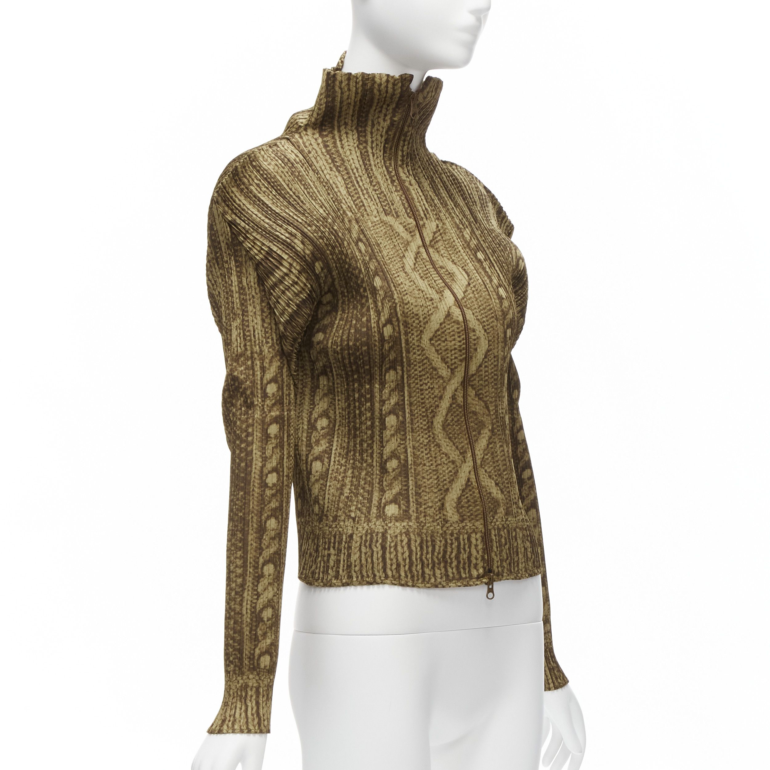 Issey Miyake ISSEY MIYAKE PLEATS PLEASE brown tromp loeil cable knit zip up jacket JP4 XL Size L / US 10 / IT 46 - 4 Thumbnail