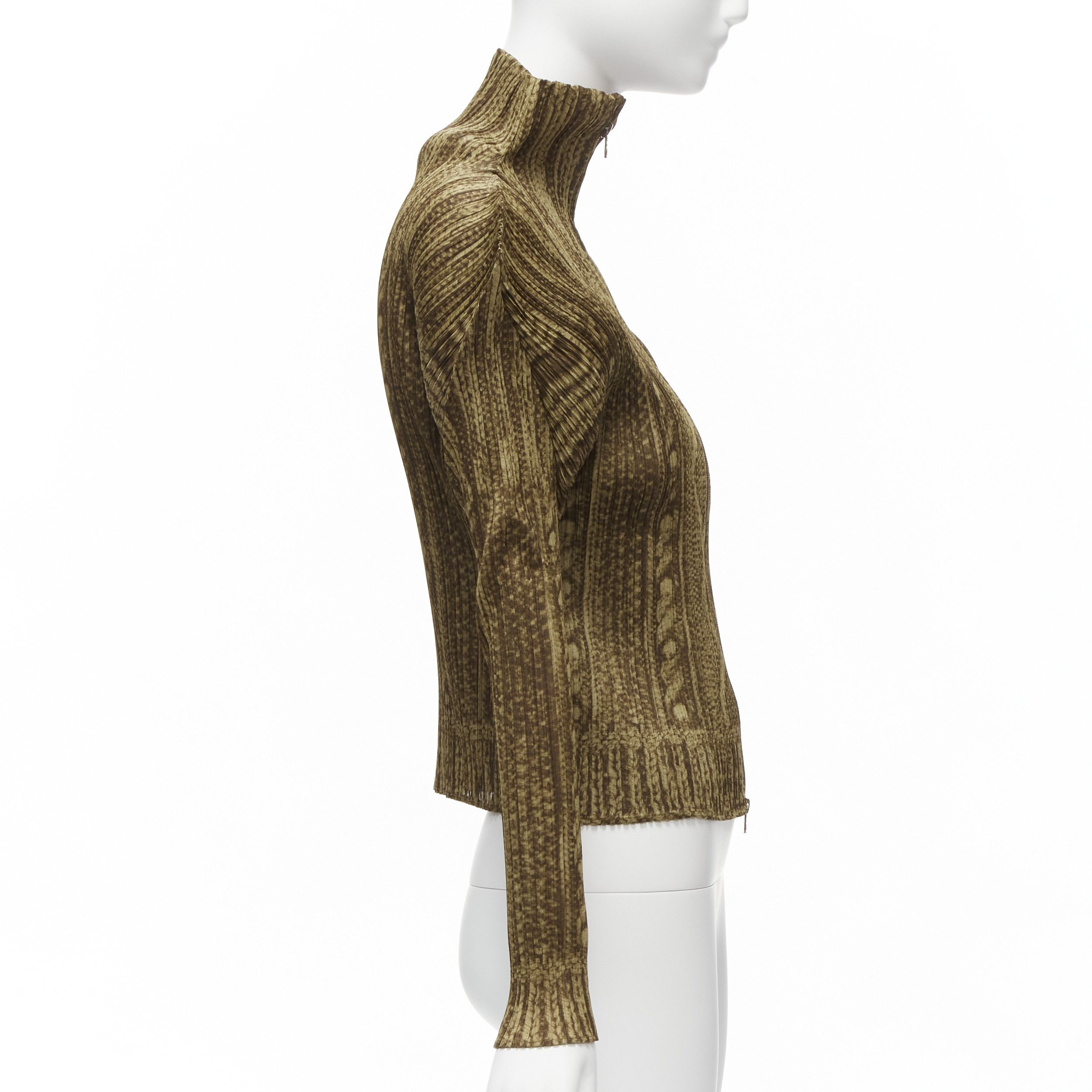 Issey Miyake ISSEY MIYAKE PLEATS PLEASE brown tromp loeil cable knit zip up jacket JP4 XL Size L / US 10 / IT 46 - 5 Thumbnail