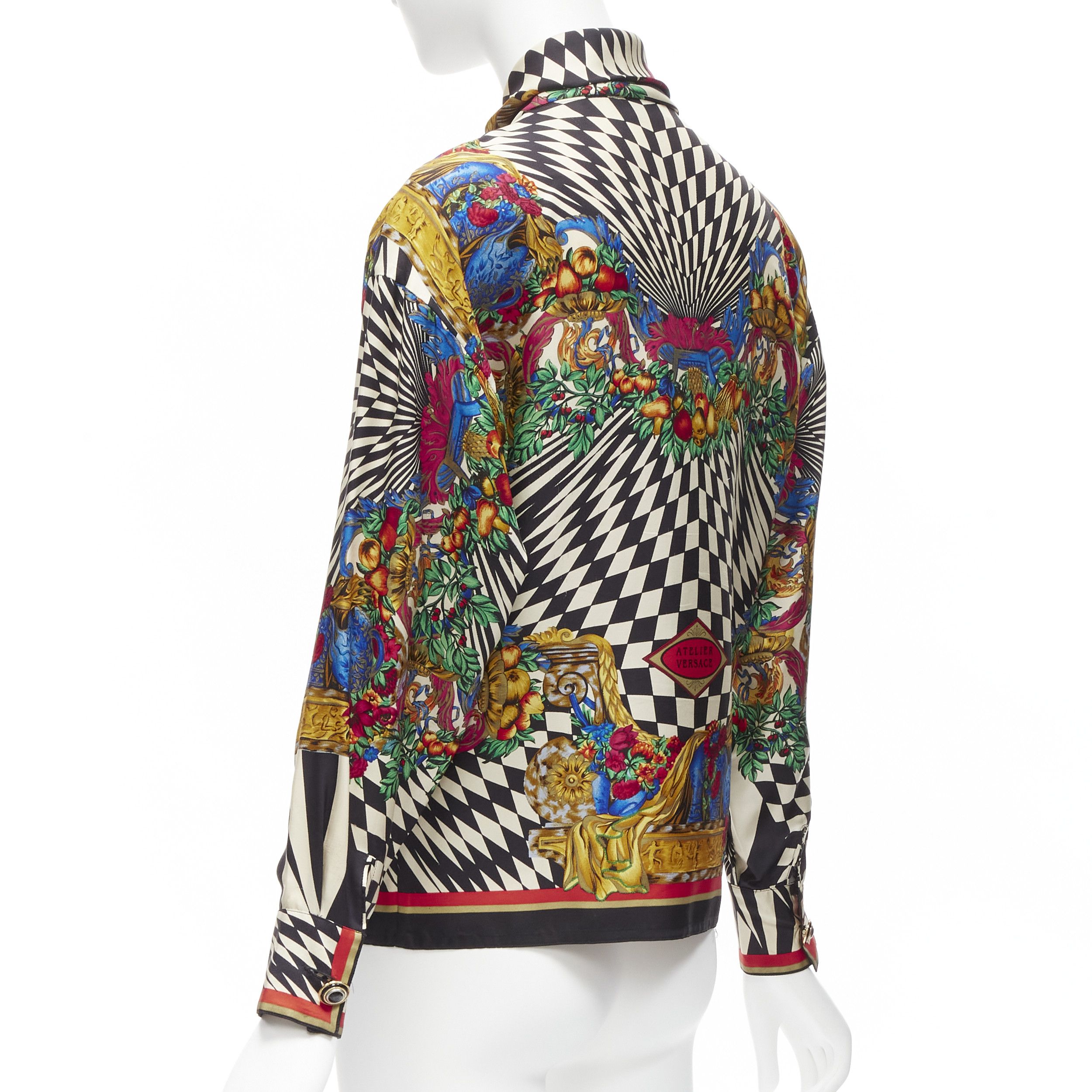 Versace GIANNI VERSACE Vintage baroque royal optical graphic print gold button collar shirt IT38 XS Size XS / US 0-2 / IT 36-38 - 6 Thumbnail