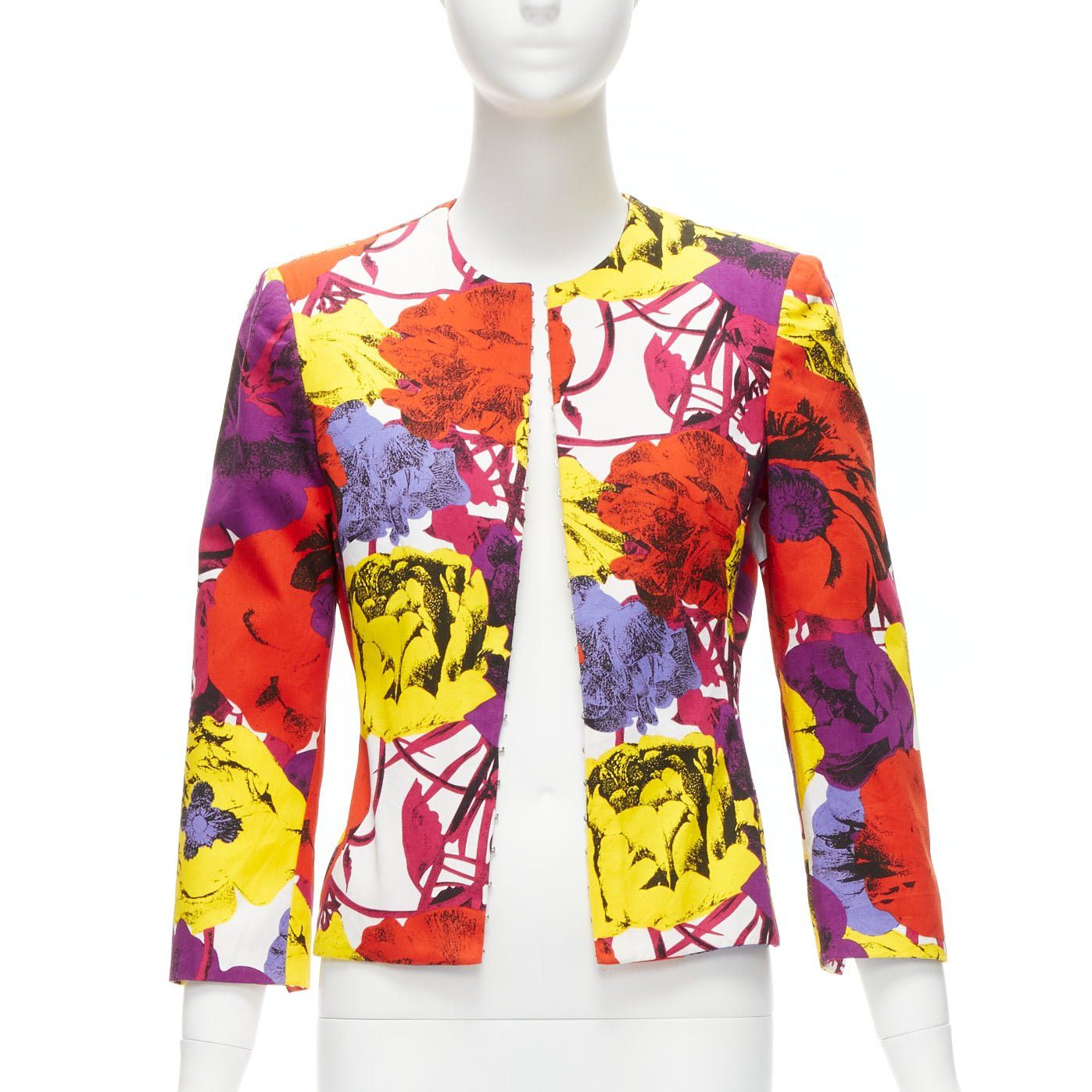 Versace GIANNI VERSACE Vintage Pop Art Rose print corseted cropped jacket IT40 S Size S / US 4 / IT 40 - 3 Thumbnail