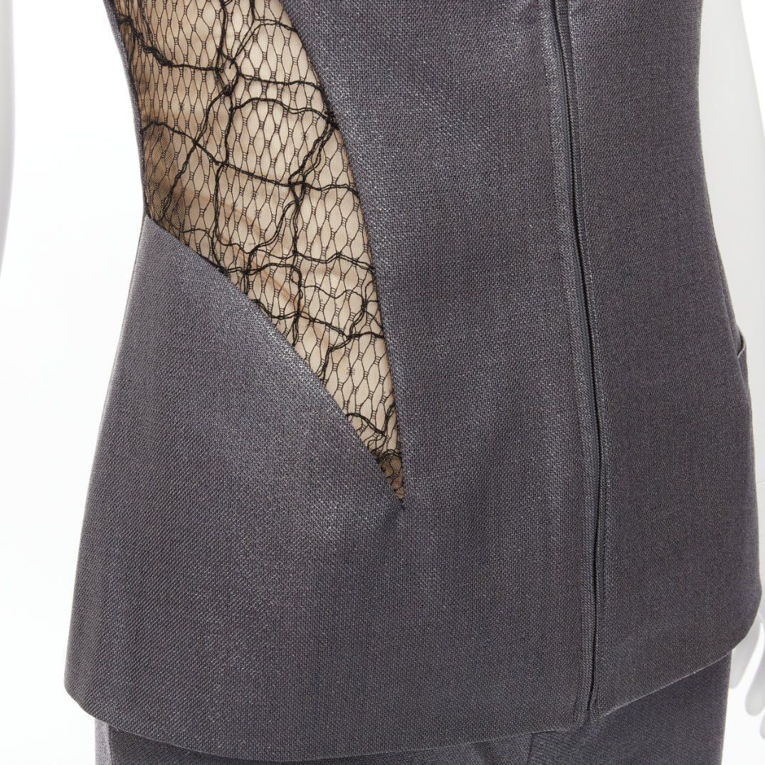 Versace GIANNI VERSACE Vintage Runway grey lurex nude lace mesh illusion panel vest pants suit set IT38 XS Size 26" / US 2 / IT 38 - 8 Thumbnail