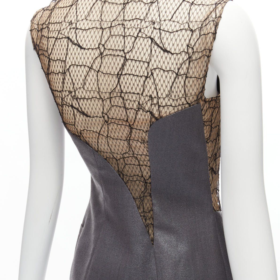 Versace GIANNI VERSACE Vintage Runway grey lurex nude lace mesh illusion panel vest pants suit set IT38 XS Size 26" / US 2 / IT 38 - 9 Thumbnail