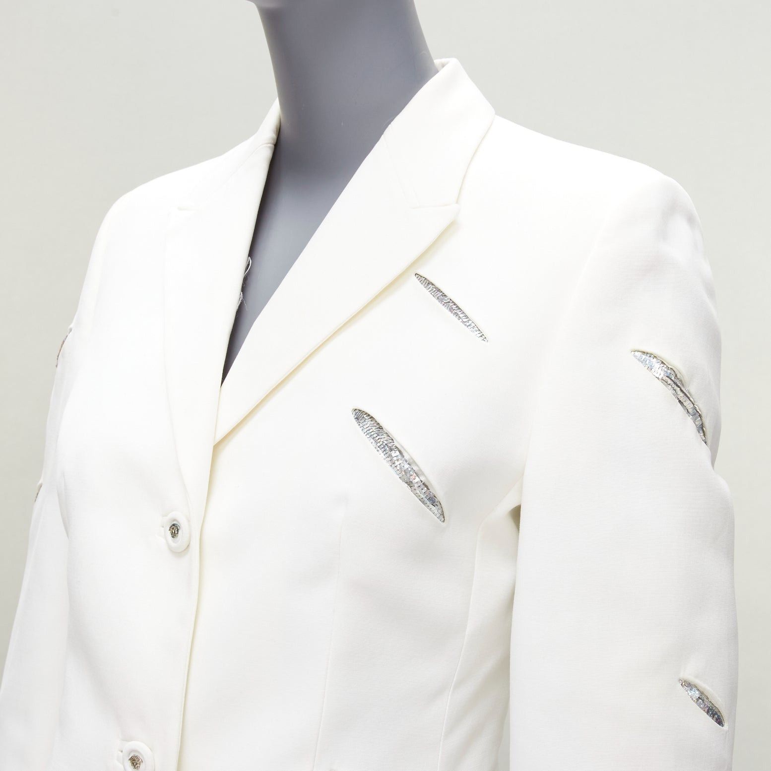 Versace rare GIANNI VERSACE 1999 Vintage white Medusa slash sequins blazer IT40 S Size S / US 4 / IT 40 - 8 Thumbnail
