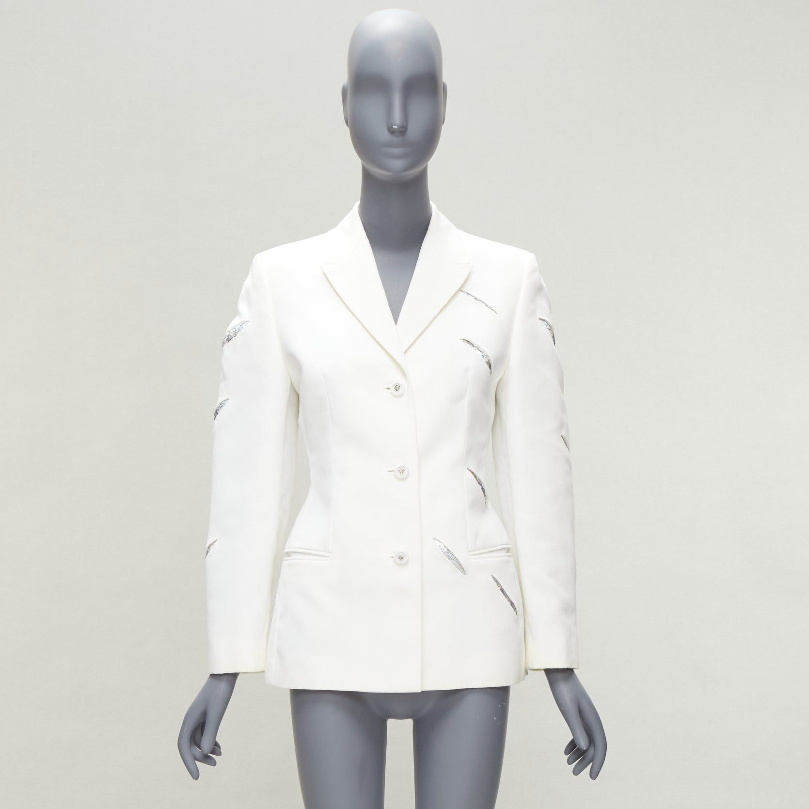 Versace rare GIANNI VERSACE 1999 Vintage white Medusa slash sequins blazer IT40 S Size S / US 4 / IT 40 - 11 Thumbnail