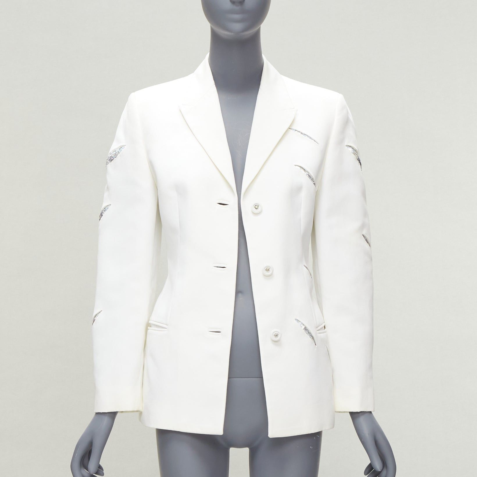 Versace rare GIANNI VERSACE 1999 Vintage white Medusa slash sequins blazer IT40 S Size S / US 4 / IT 40 - 3 Thumbnail