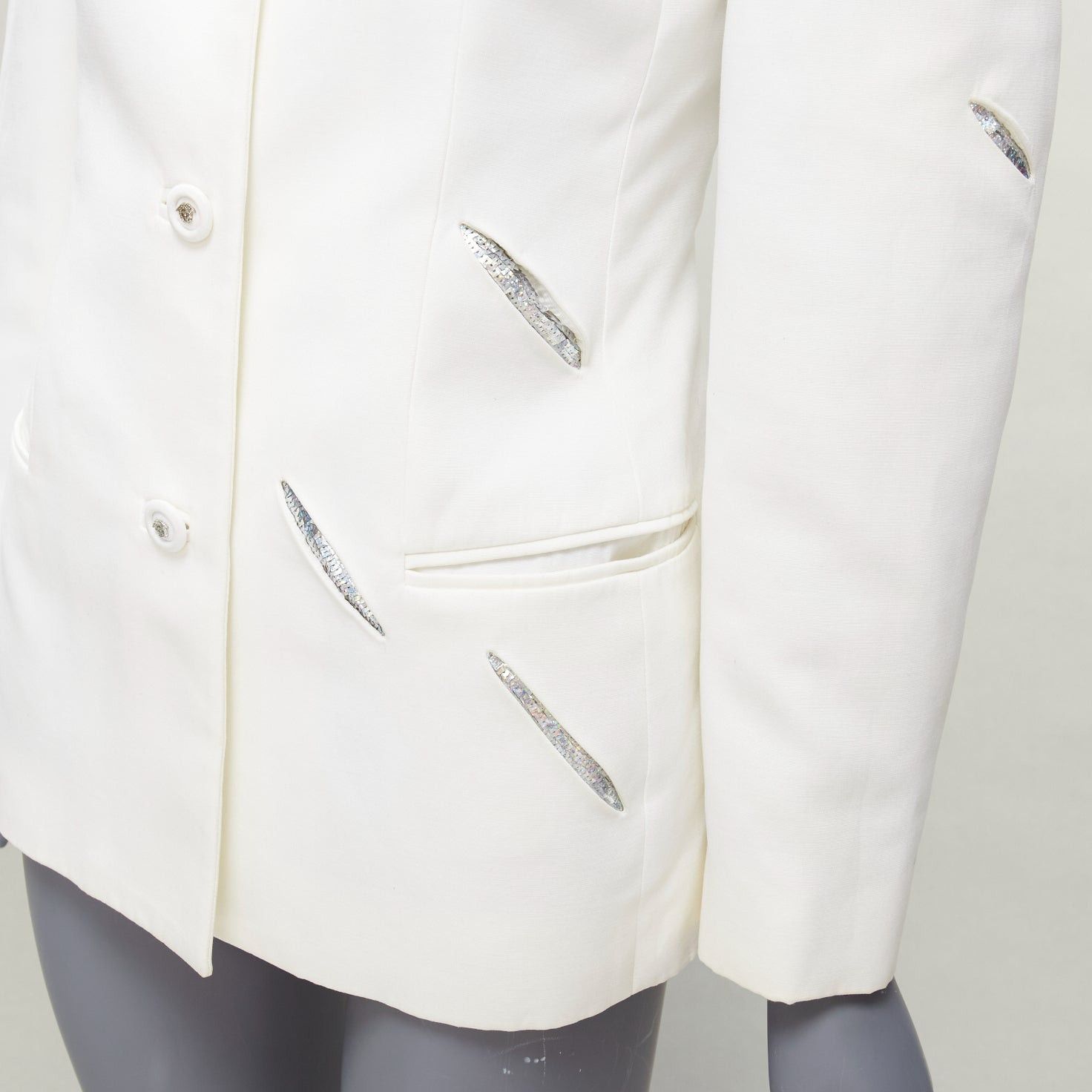 Versace rare GIANNI VERSACE 1999 Vintage white Medusa slash sequins blazer IT40 S Size S / US 4 / IT 40 - 2 Thumbnail