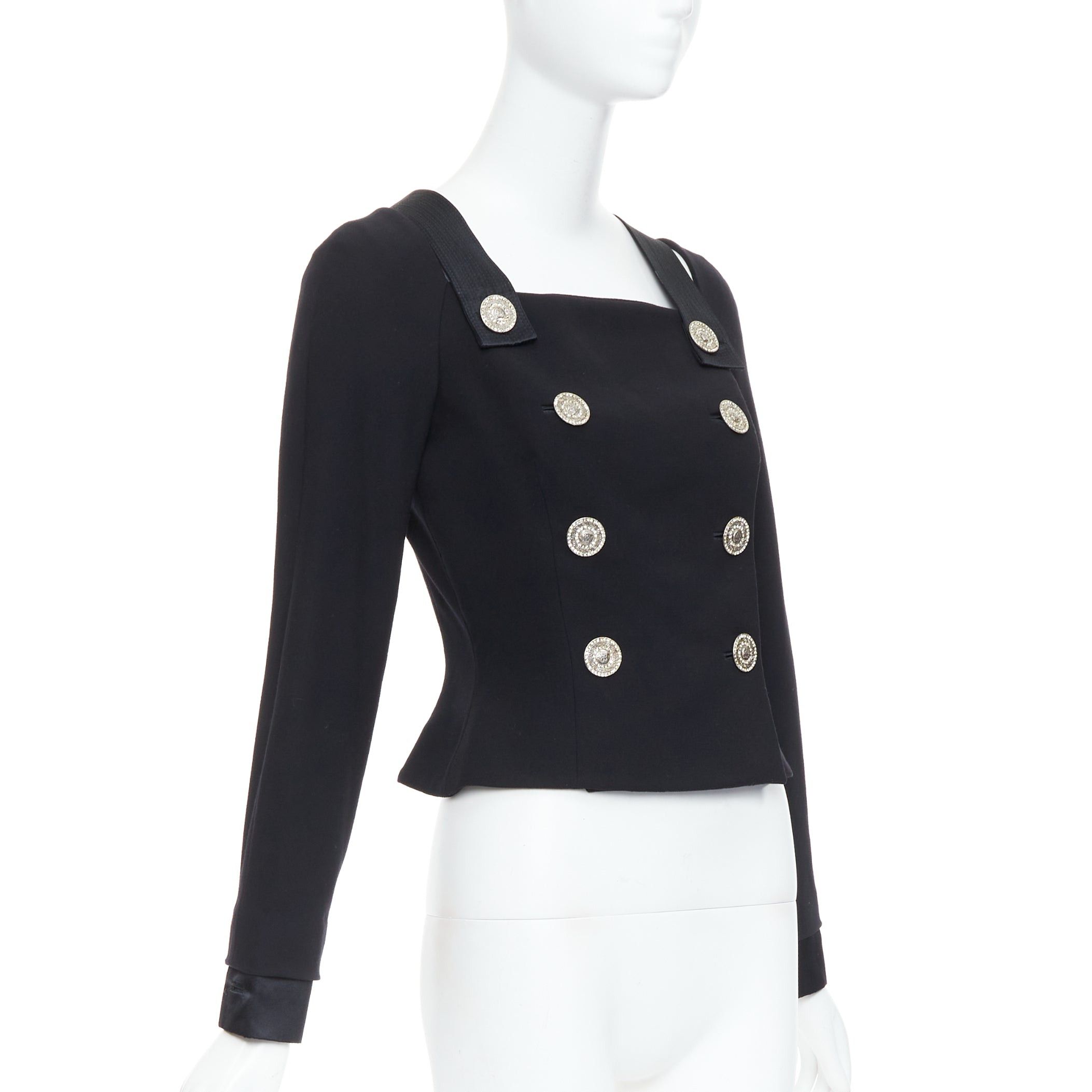Versace GIANNI VERSACE 1994 Vintage black crystal Medusa button double breasted bondage top Size ONE SIZE - 3 Thumbnail