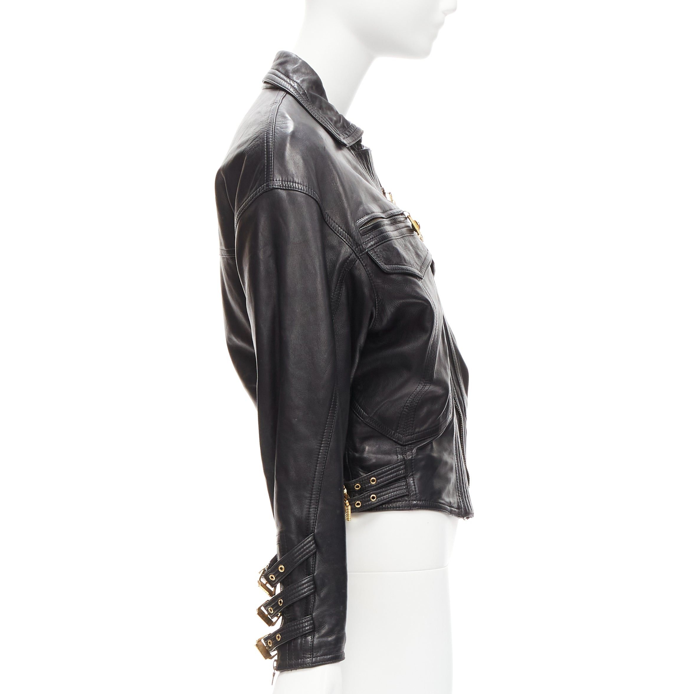Versace GIANNI VERSACE 1992 S&M black leather gold bondage buckle bomber IT38 XS Size XS / US 0-2 / IT 36-38 - 5 Thumbnail