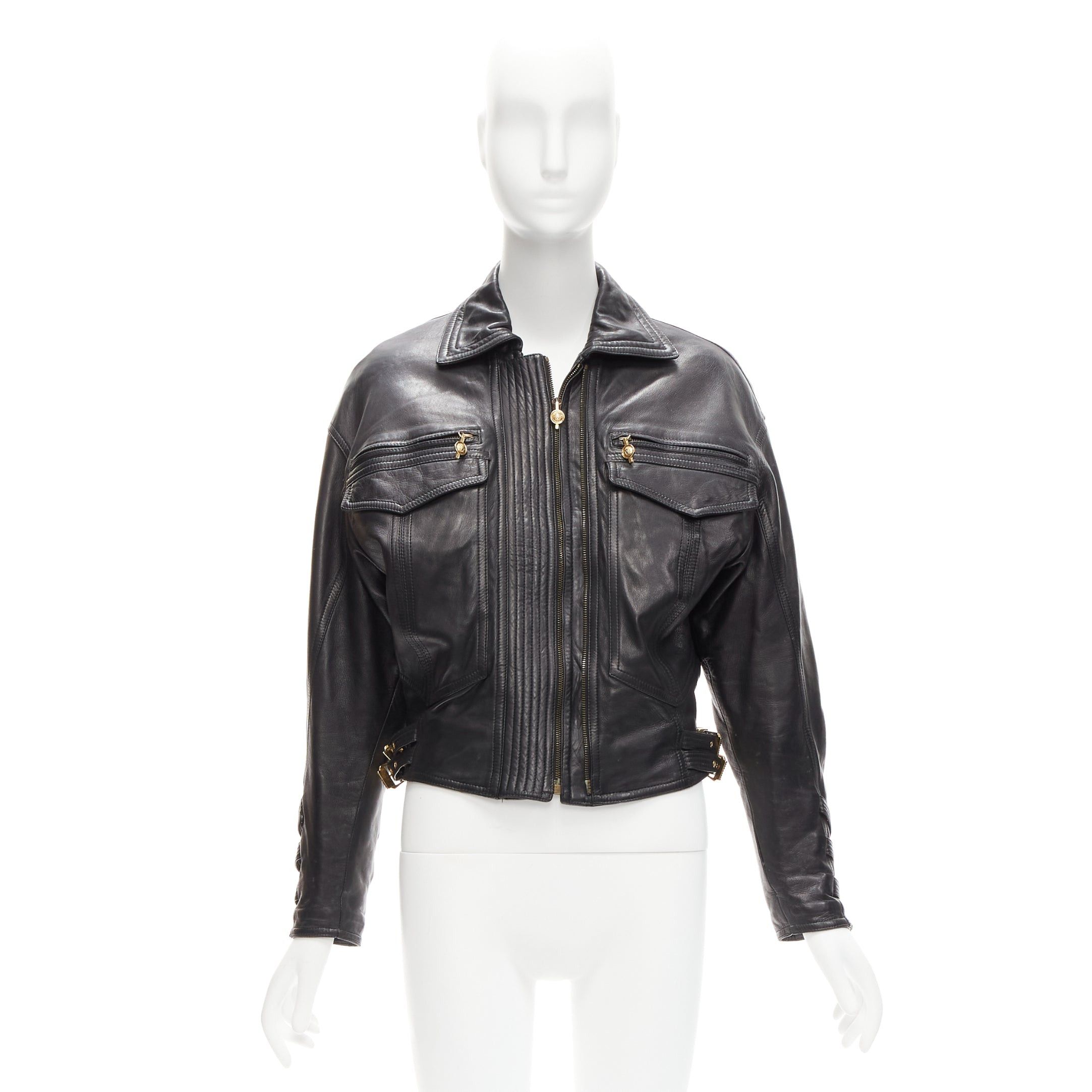Versace GIANNI VERSACE 1992 S&M black leather gold bondage buckle bomber IT38 XS Size XS / US 0-2 / IT 36-38 - 11 Thumbnail