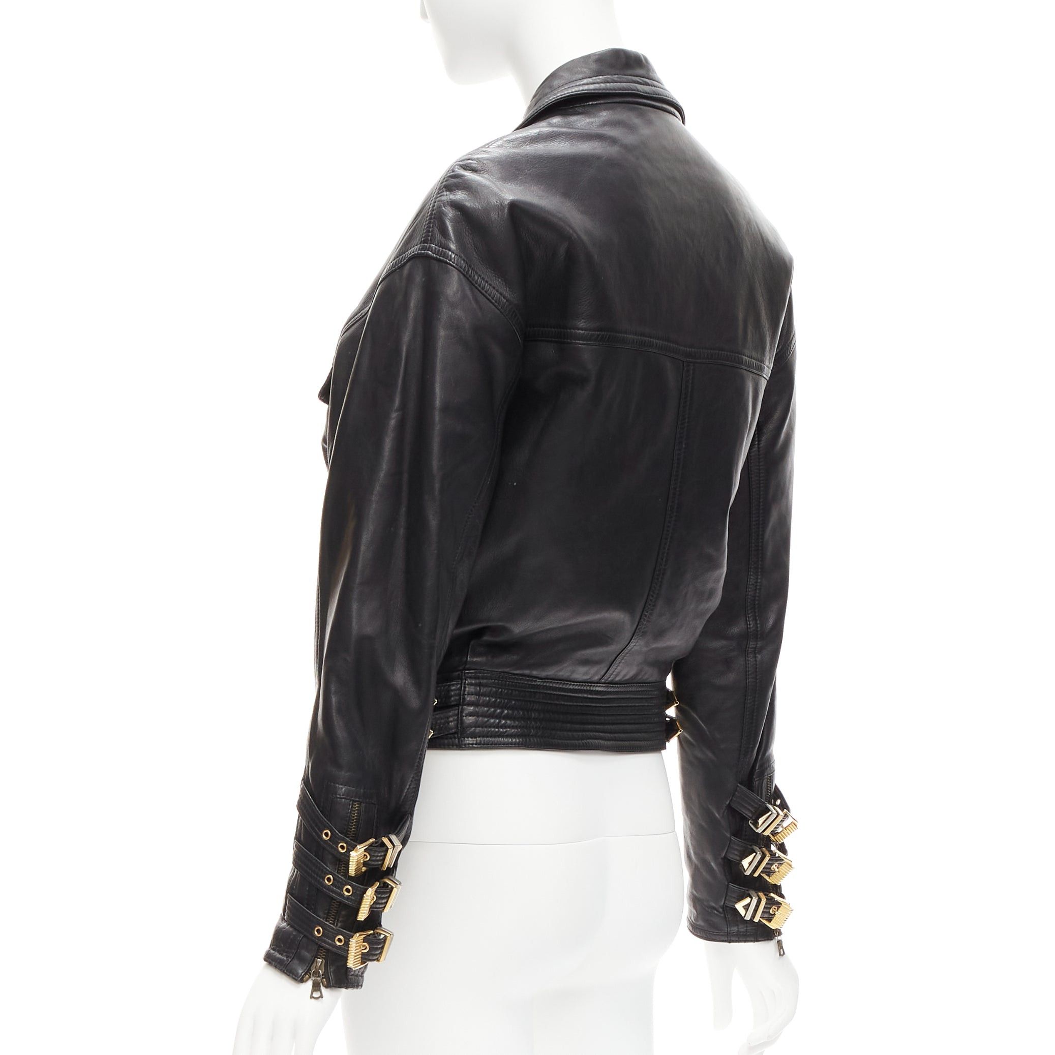 Versace GIANNI VERSACE 1992 S&M black leather gold bondage buckle bomber IT38 XS Size XS / US 0-2 / IT 36-38 - 7 Thumbnail