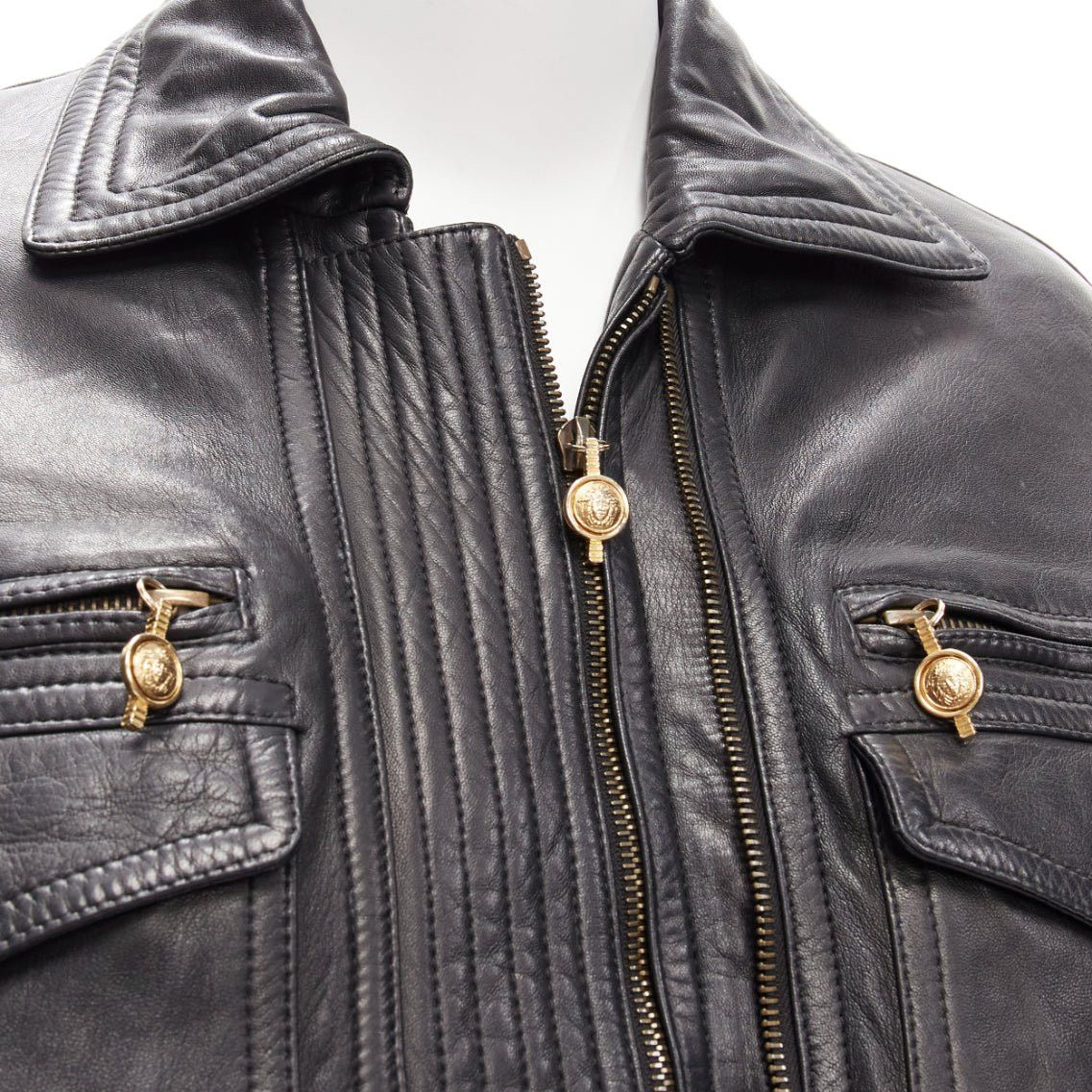 Versace GIANNI VERSACE 1992 S&M black leather gold bondage buckle bomber IT38 XS Size XS / US 0-2 / IT 36-38 - 8 Thumbnail