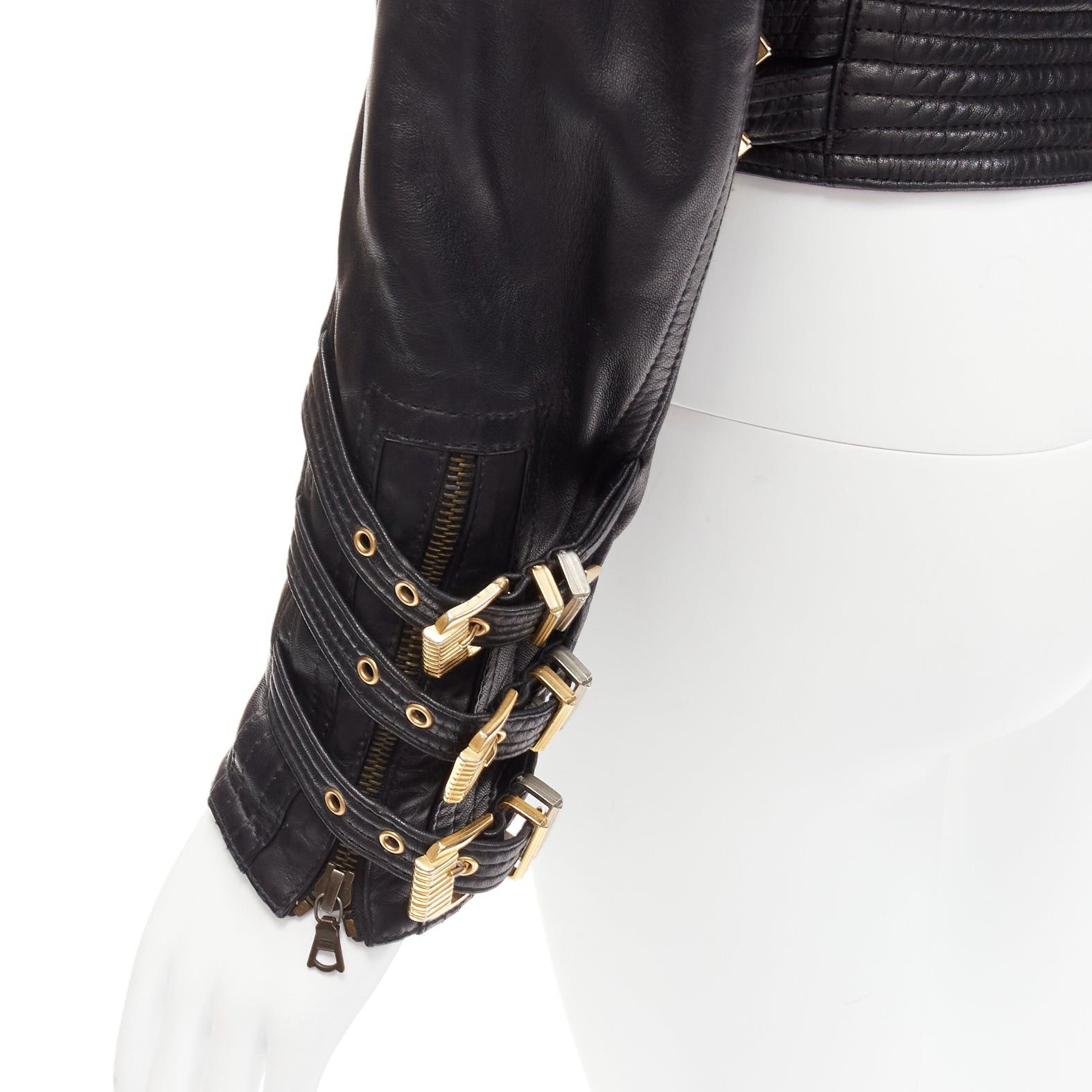 Versace GIANNI VERSACE 1992 S&M black leather gold bondage buckle bomber IT38 XS Size XS / US 0-2 / IT 36-38 - 2 Thumbnail
