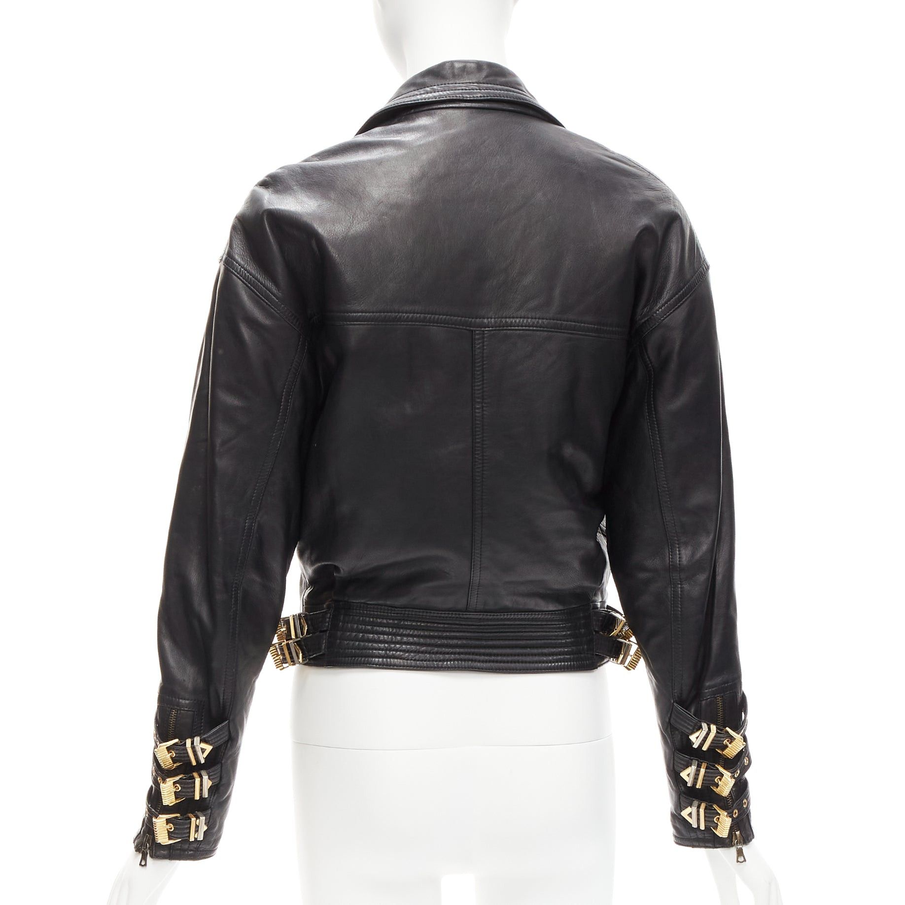 Versace GIANNI VERSACE 1992 S&M black leather gold bondage buckle bomber IT38 XS Size XS / US 0-2 / IT 36-38 - 6 Thumbnail