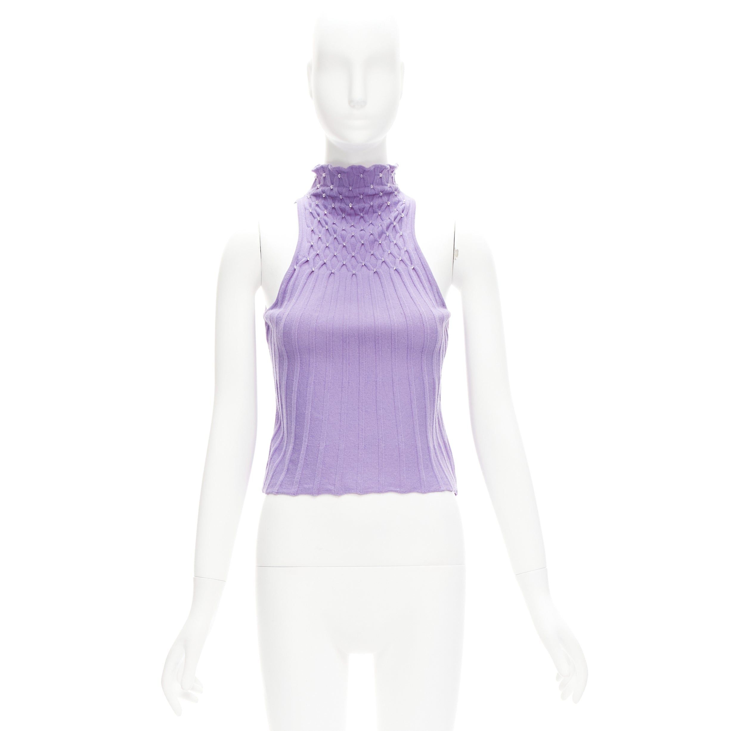 Versace GIANNI VERSACE Vintage purple wool jewel bead embellished crop turtleneck IT38 XS Size XS / US 0-2 / IT 36-38 - 9 Thumbnail