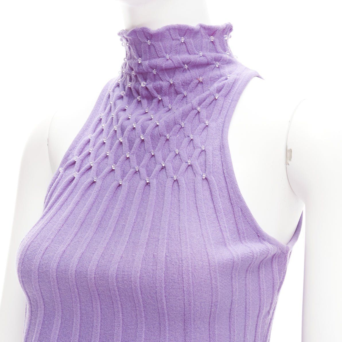 Versace GIANNI VERSACE Vintage purple wool jewel bead embellished crop turtleneck IT38 XS Size XS / US 0-2 / IT 36-38 - 2 Thumbnail