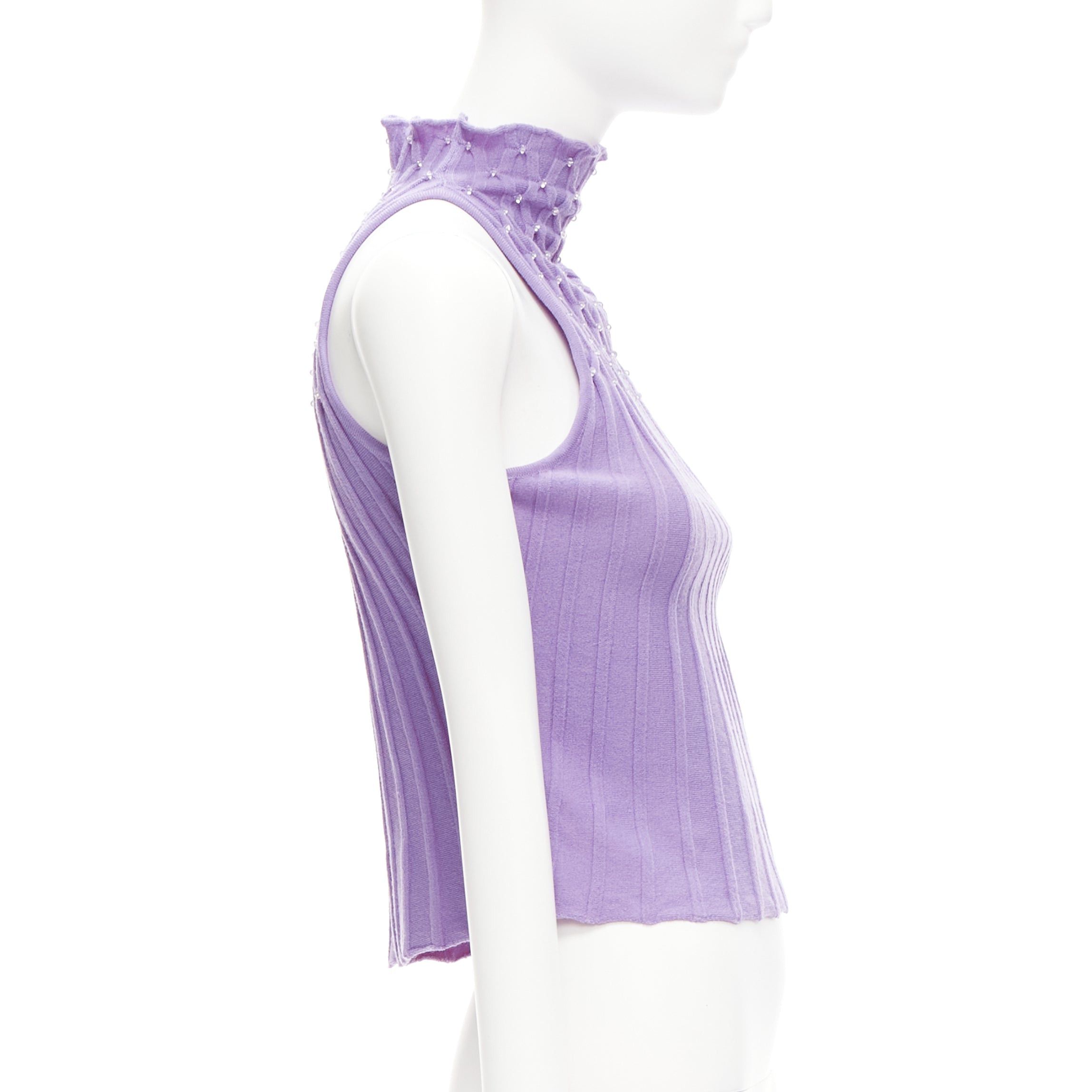 Versace GIANNI VERSACE Vintage purple wool jewel bead embellished crop turtleneck IT38 XS Size XS / US 0-2 / IT 36-38 - 4 Thumbnail