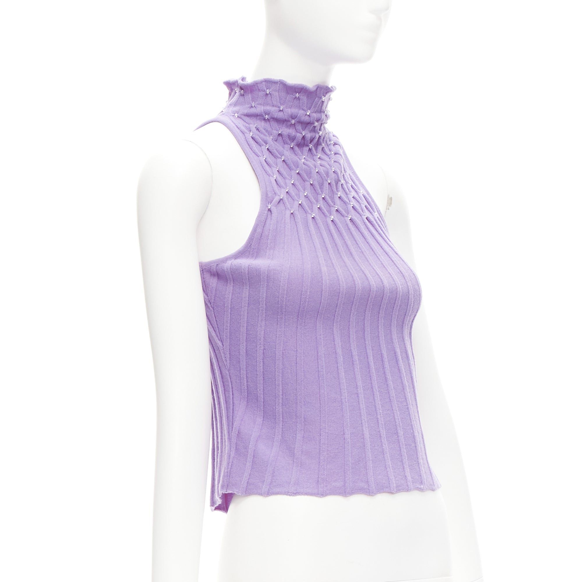 Versace GIANNI VERSACE Vintage purple wool jewel bead embellished crop turtleneck IT38 XS Size XS / US 0-2 / IT 36-38 - 3 Thumbnail