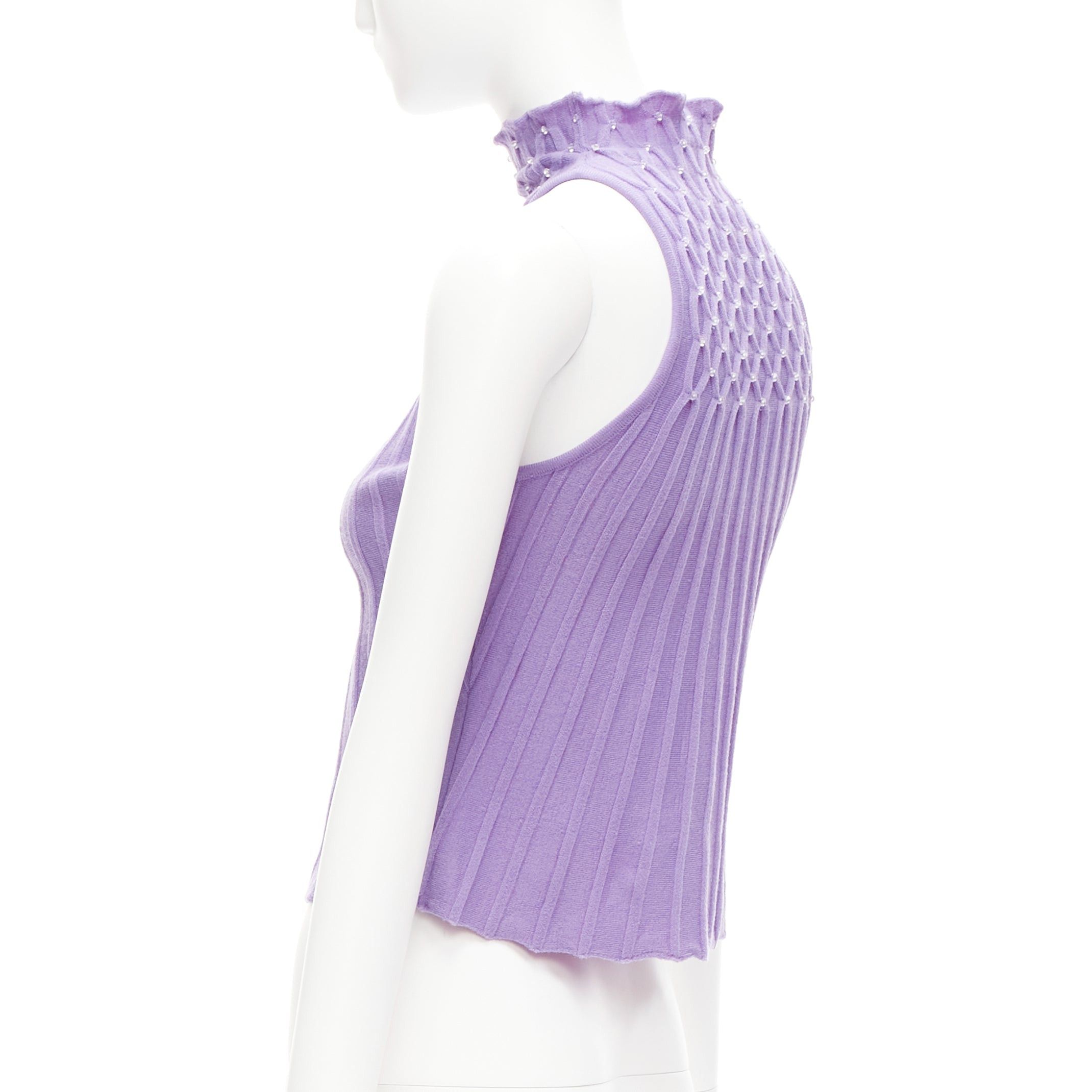 Versace GIANNI VERSACE Vintage purple wool jewel bead embellished crop turtleneck IT38 XS Size XS / US 0-2 / IT 36-38 - 6 Thumbnail