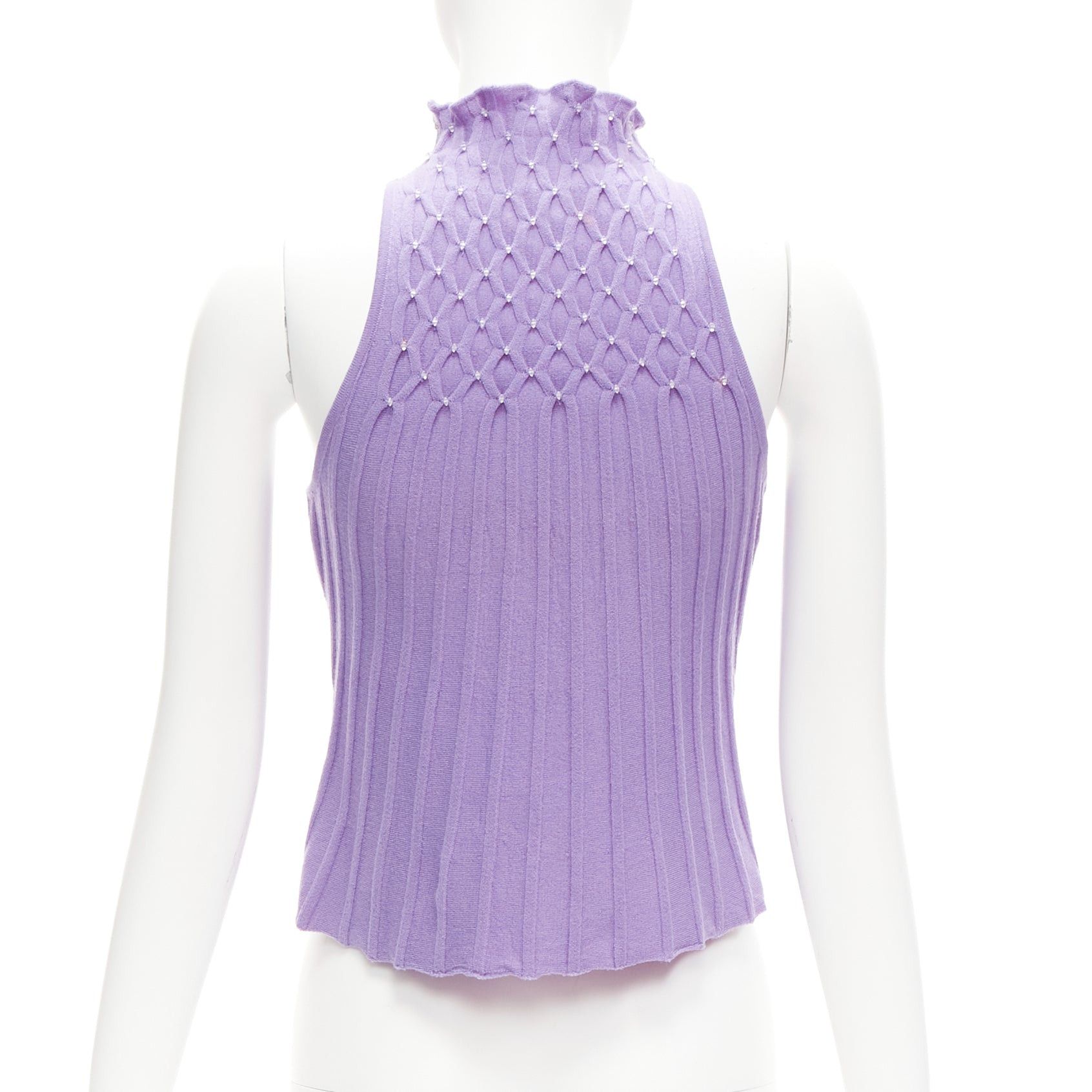 Versace GIANNI VERSACE Vintage purple wool jewel bead embellished crop turtleneck IT38 XS Size XS / US 0-2 / IT 36-38 - 5 Thumbnail