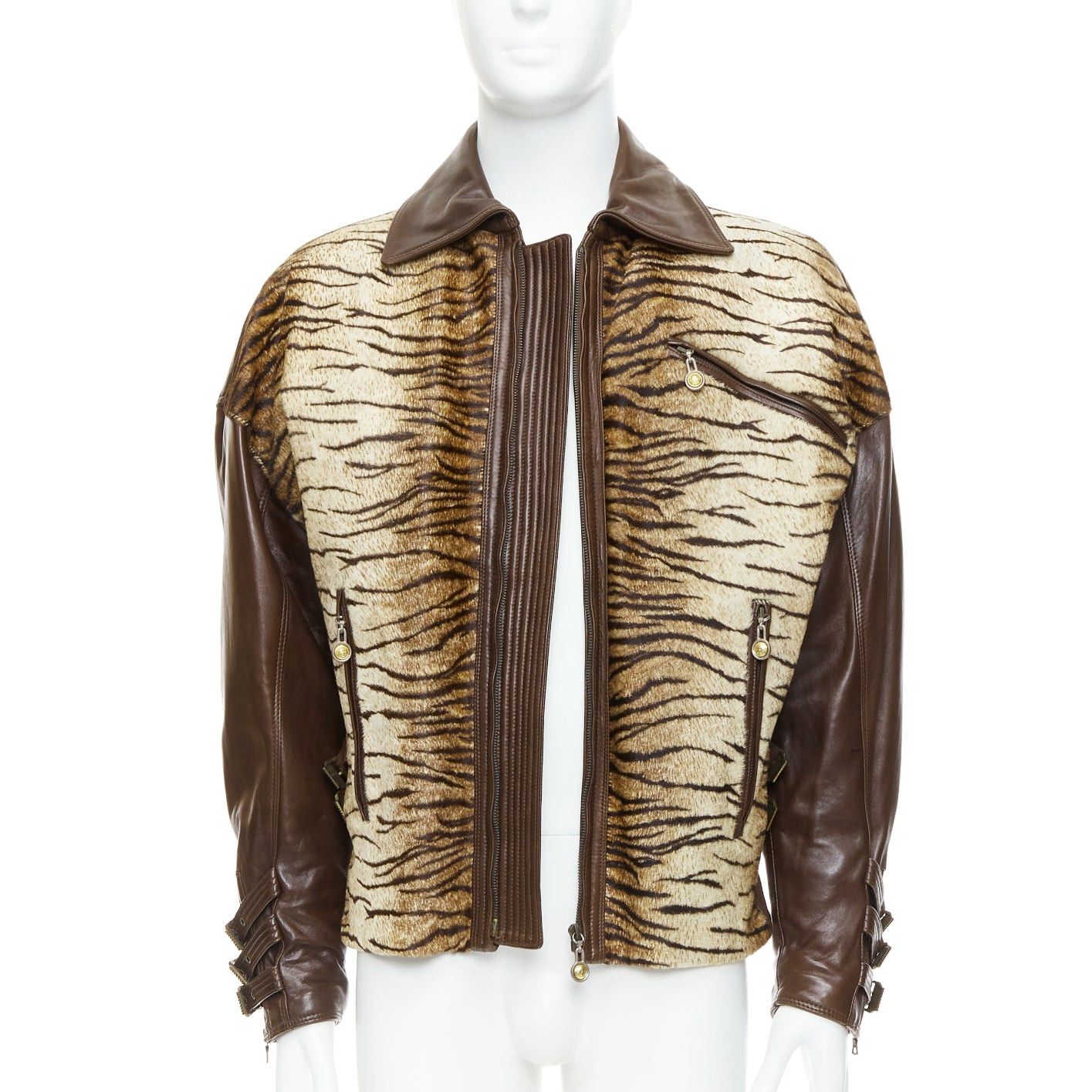 Versace GIANNI VERSACE 1992 Vintage S&M bondage buckle Tiger leather bomber jacket IT48 M Size US M / EU 48-50 / 2 - 4 Thumbnail