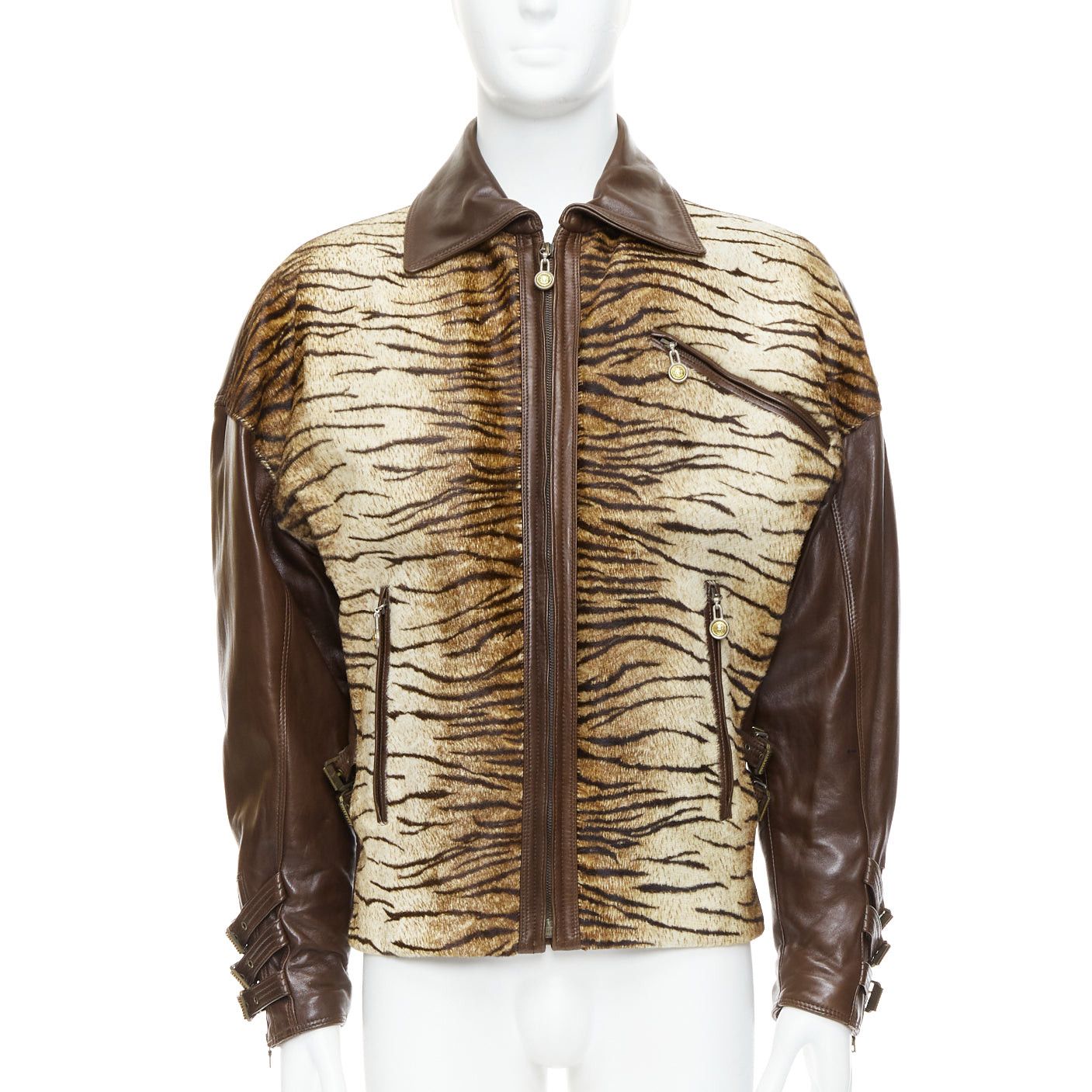 Versace GIANNI VERSACE 1992 Vintage S&M bondage buckle Tiger leather bomber jacket IT48 M Size US M / EU 48-50 / 2 - 3 Thumbnail
