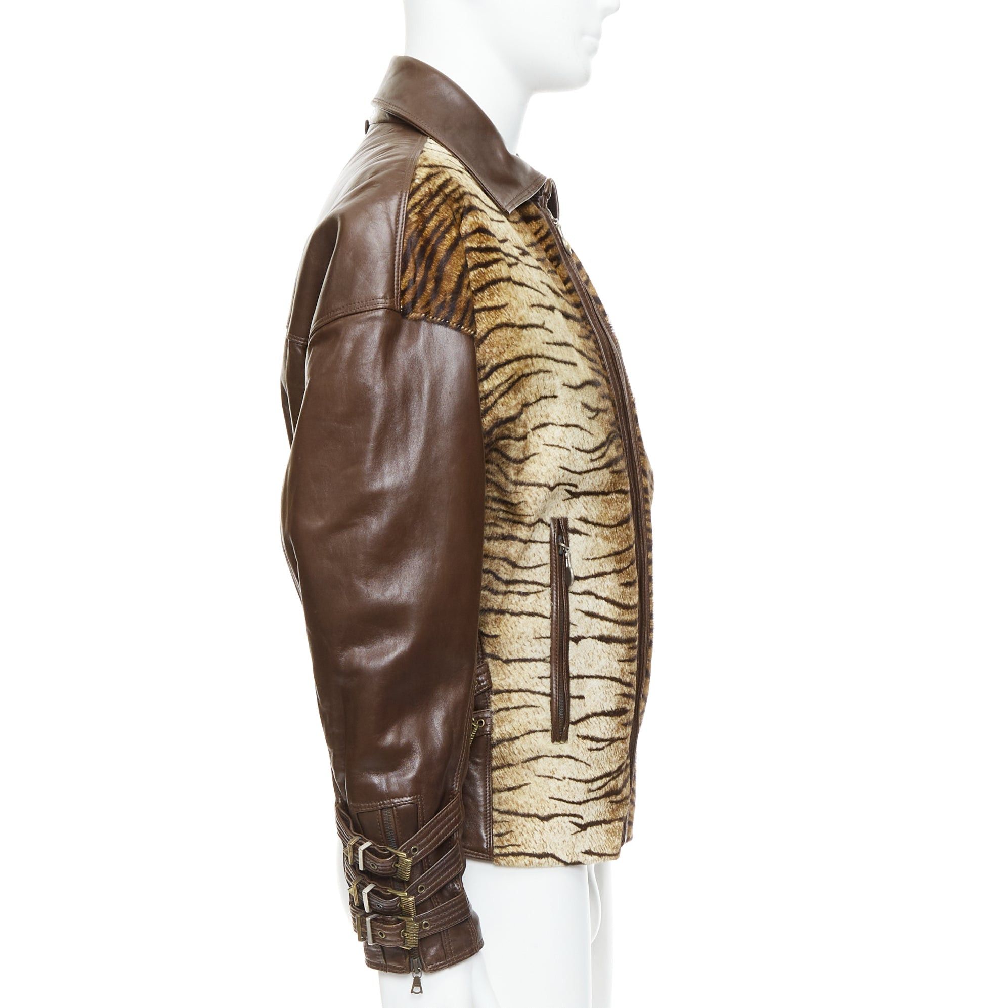 Versace GIANNI VERSACE 1992 Vintage S&M bondage buckle Tiger leather bomber jacket IT48 M Size US M / EU 48-50 / 2 - 5 Thumbnail