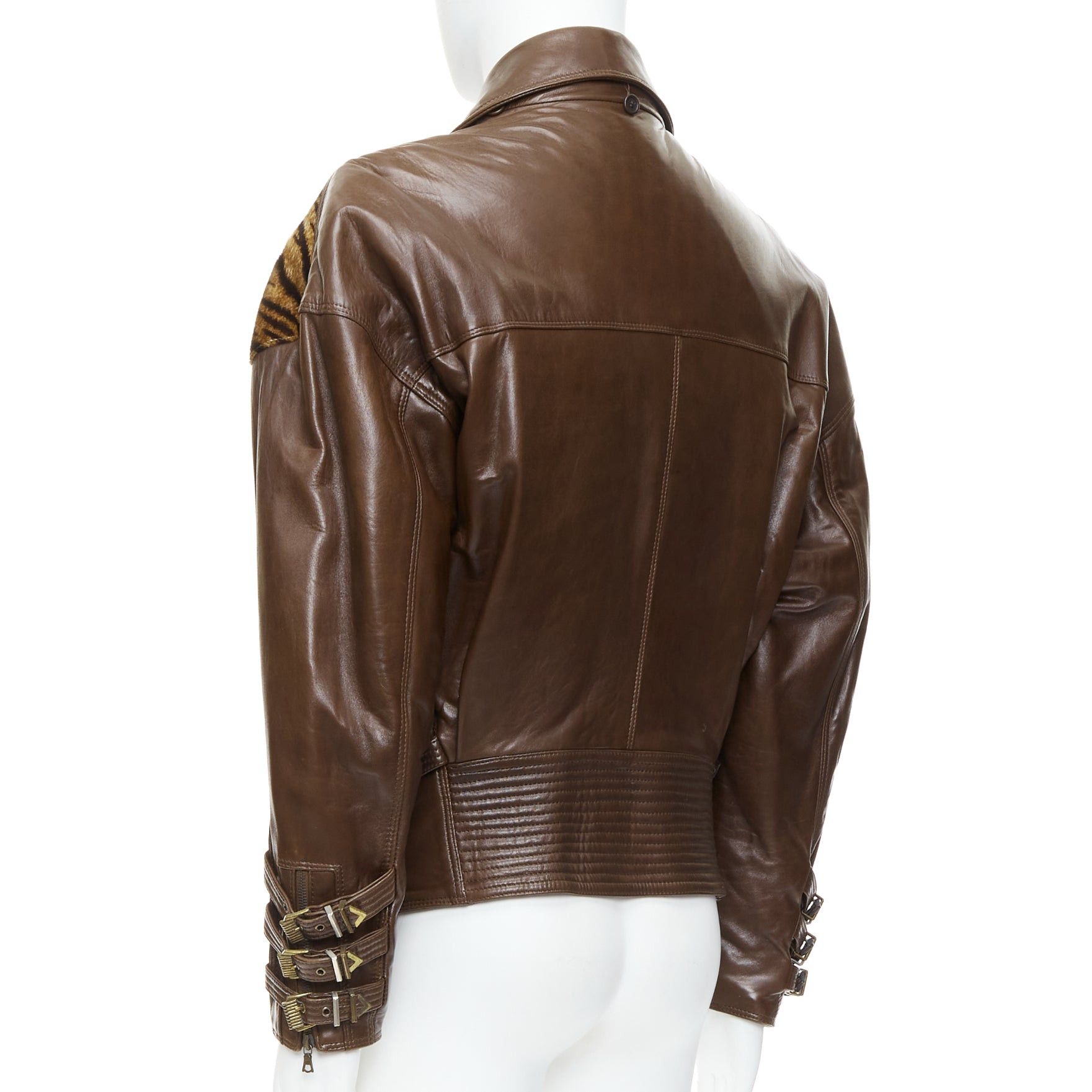 Versace GIANNI VERSACE 1992 Vintage S&M bondage buckle Tiger leather bomber jacket IT48 M Size US M / EU 48-50 / 2 - 7 Thumbnail