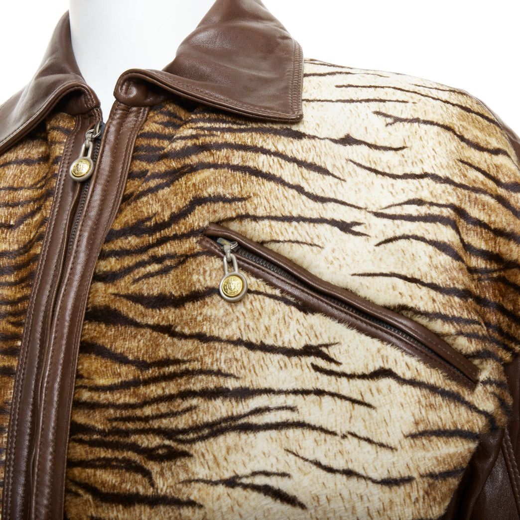 Versace GIANNI VERSACE 1992 Vintage S&M bondage buckle Tiger leather bomber jacket IT48 M Size US M / EU 48-50 / 2 - 8 Thumbnail